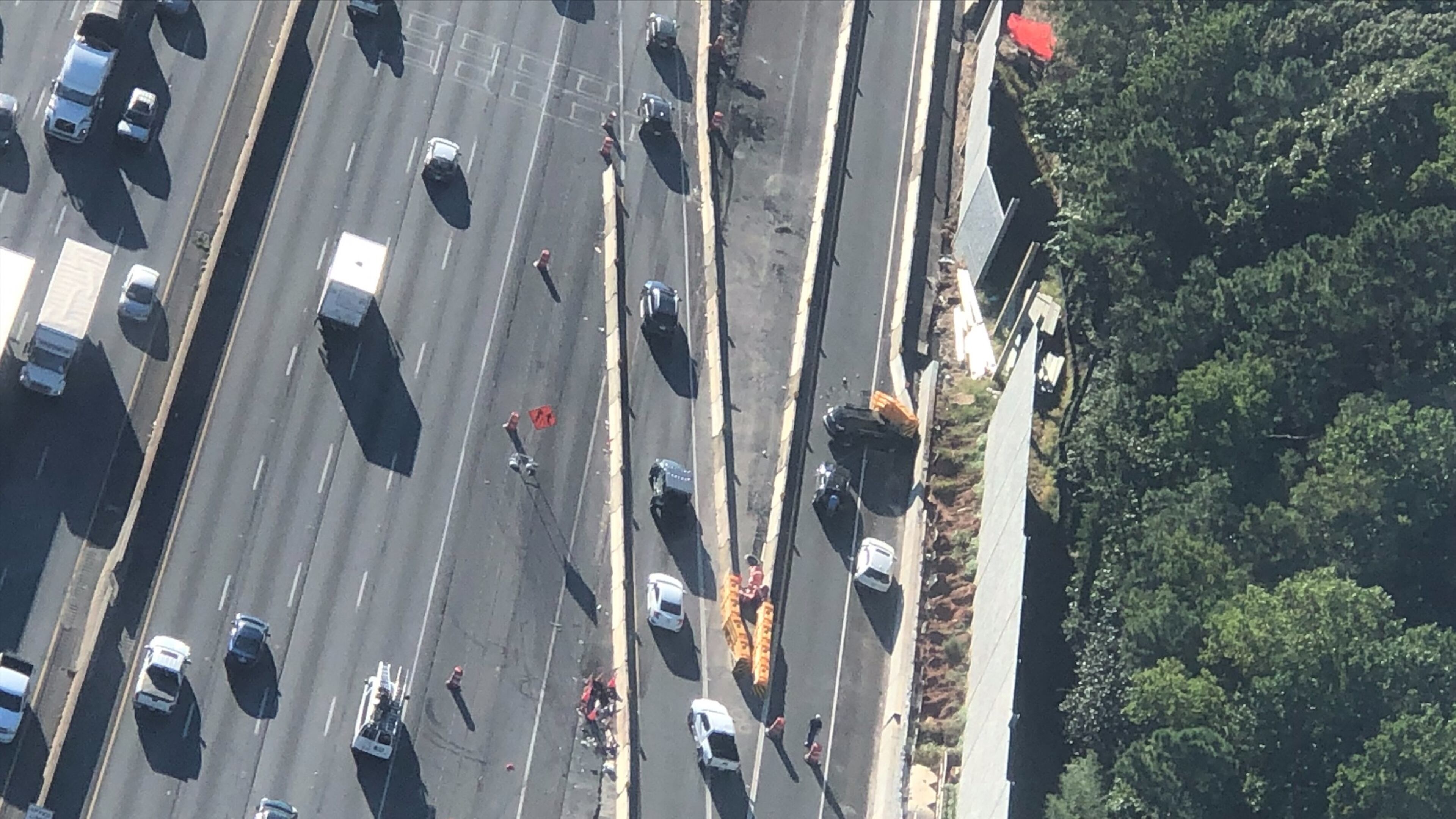 Three drivers crash, one is under the barrier, I-285/wb (Outer Loop) ramp to Roswell Road was shut down late in PM drive on Wednesday, September 22nd, 2021.