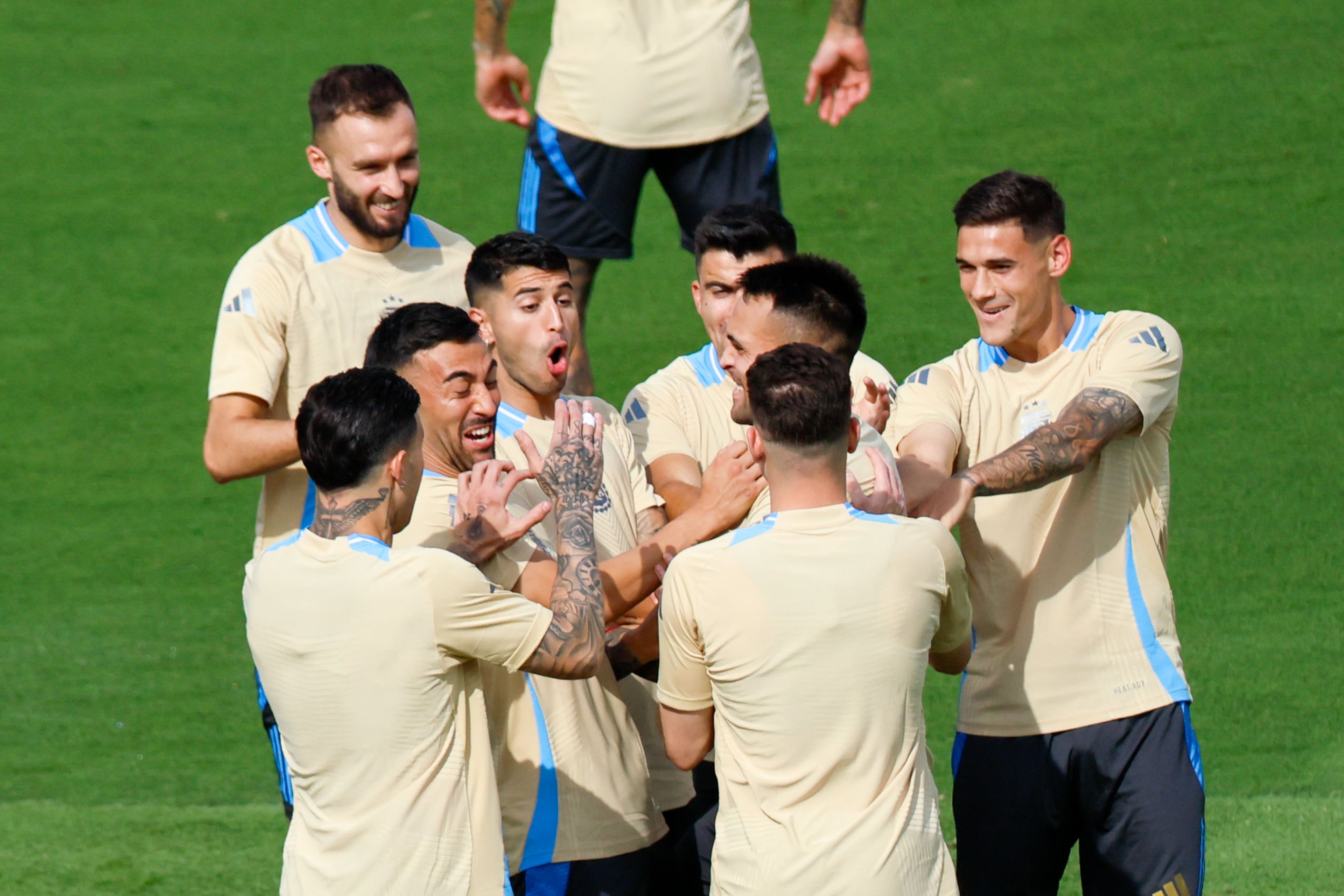 Argentina players have fun before the team practices at Fifth Third Stadium of Kennesaw State University on Wednesday, June 19, 2024, before the inaugural game of Copa America against Canada.
(Miguel Martinez / AJC)