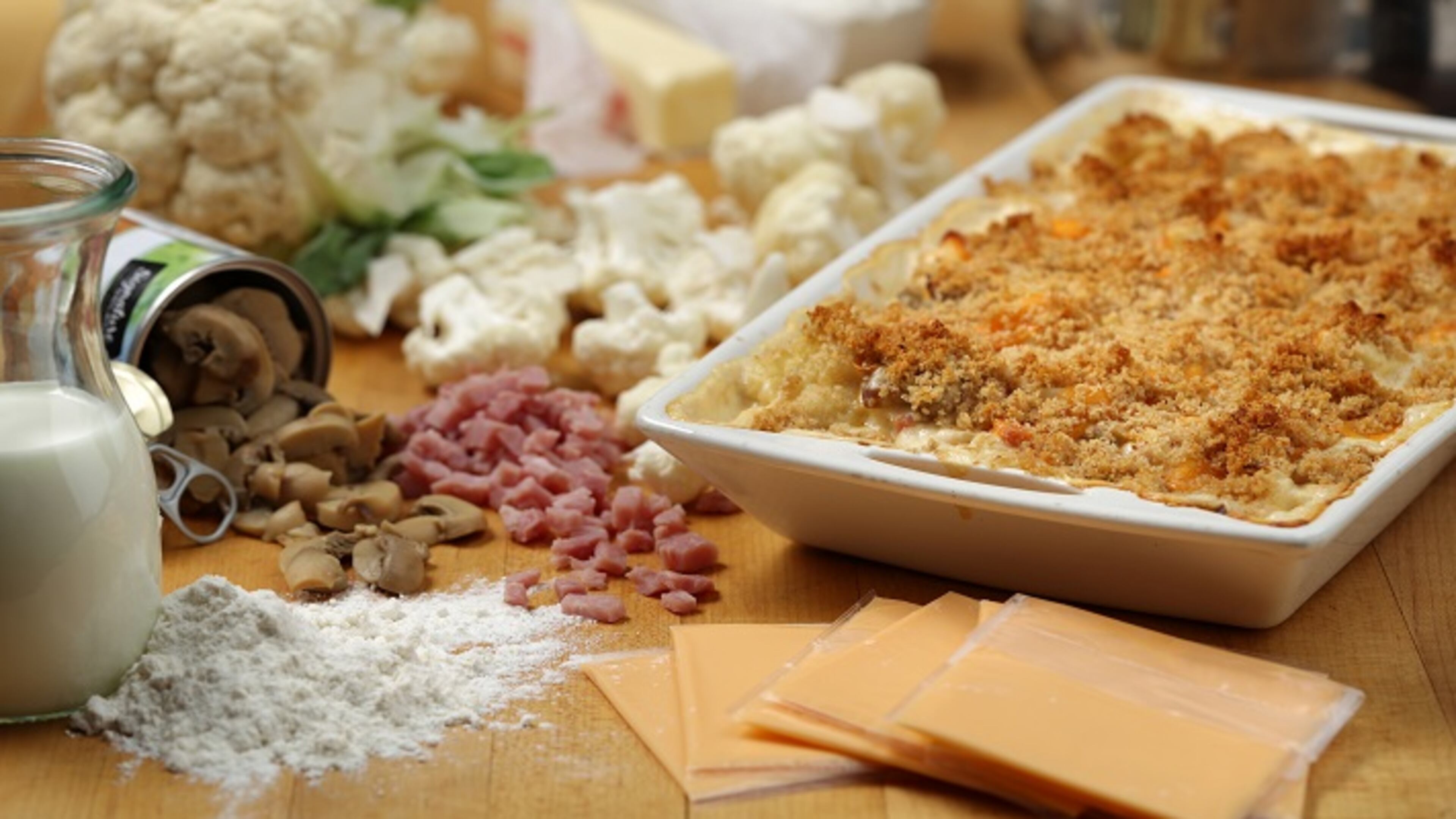 The cauliflower casserole, dubbed Company Casserole on the original recipe card from grandma, called for Old English cheese slices and canned mushrooms. (E. Jason Wambsgans/Chicago Tribune/TNS)