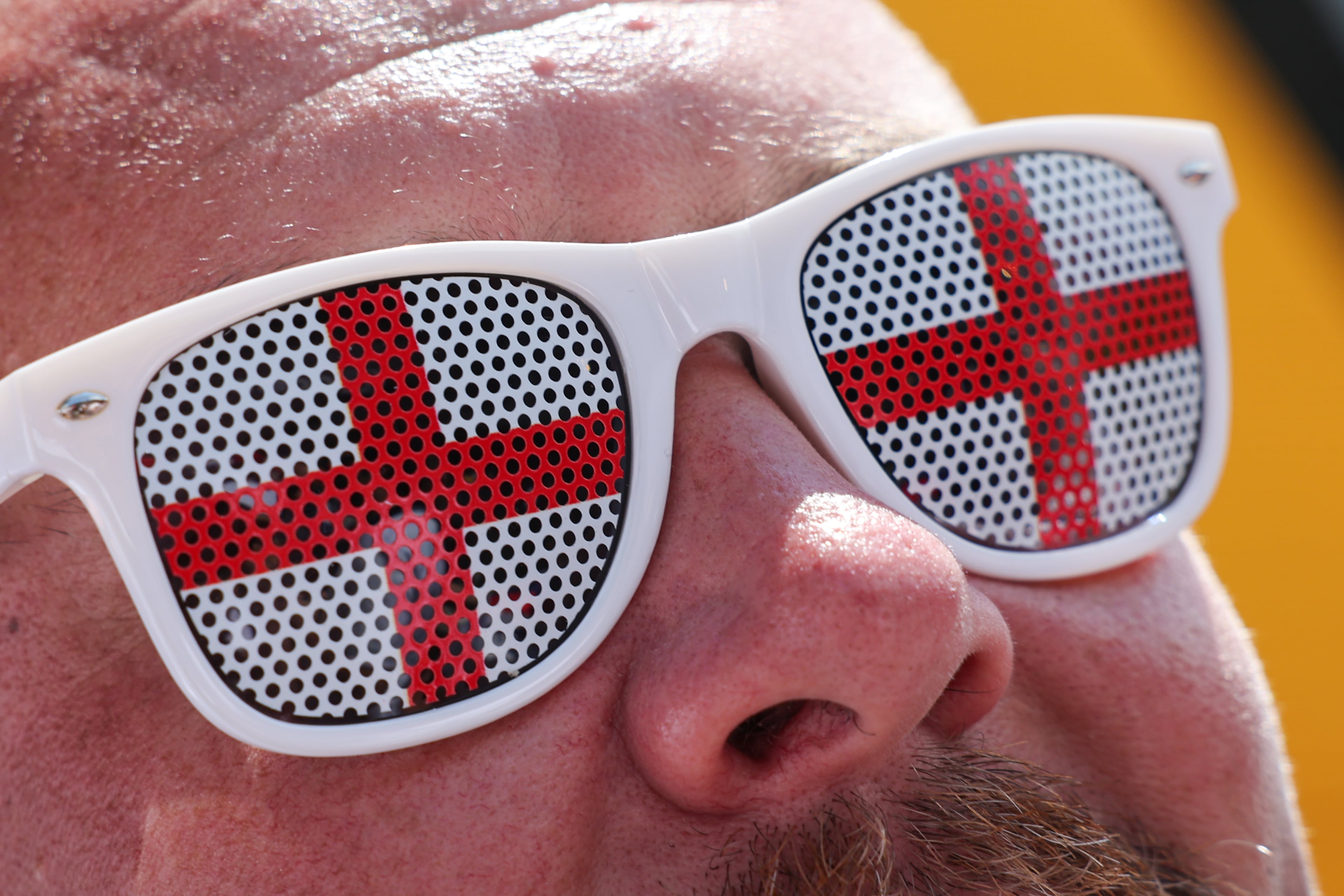 England fan Craig Watson celebrates before the FIFA World Cup game against Argentina in Atlanta on July 15, 2026. It’s the World Cup match Atlanta is hosting. (Arvin Temkar/AJC)