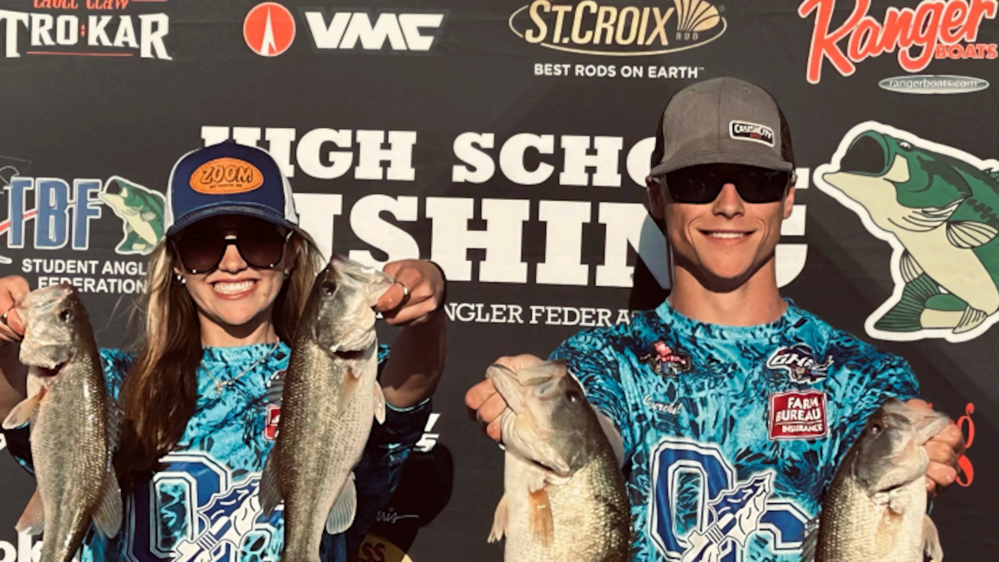 Oconee County senior Churchill Harris (right) asked has freshman sister, Tinsley Harris, to be his bass fishing partner this season. (Oconee County High School)
