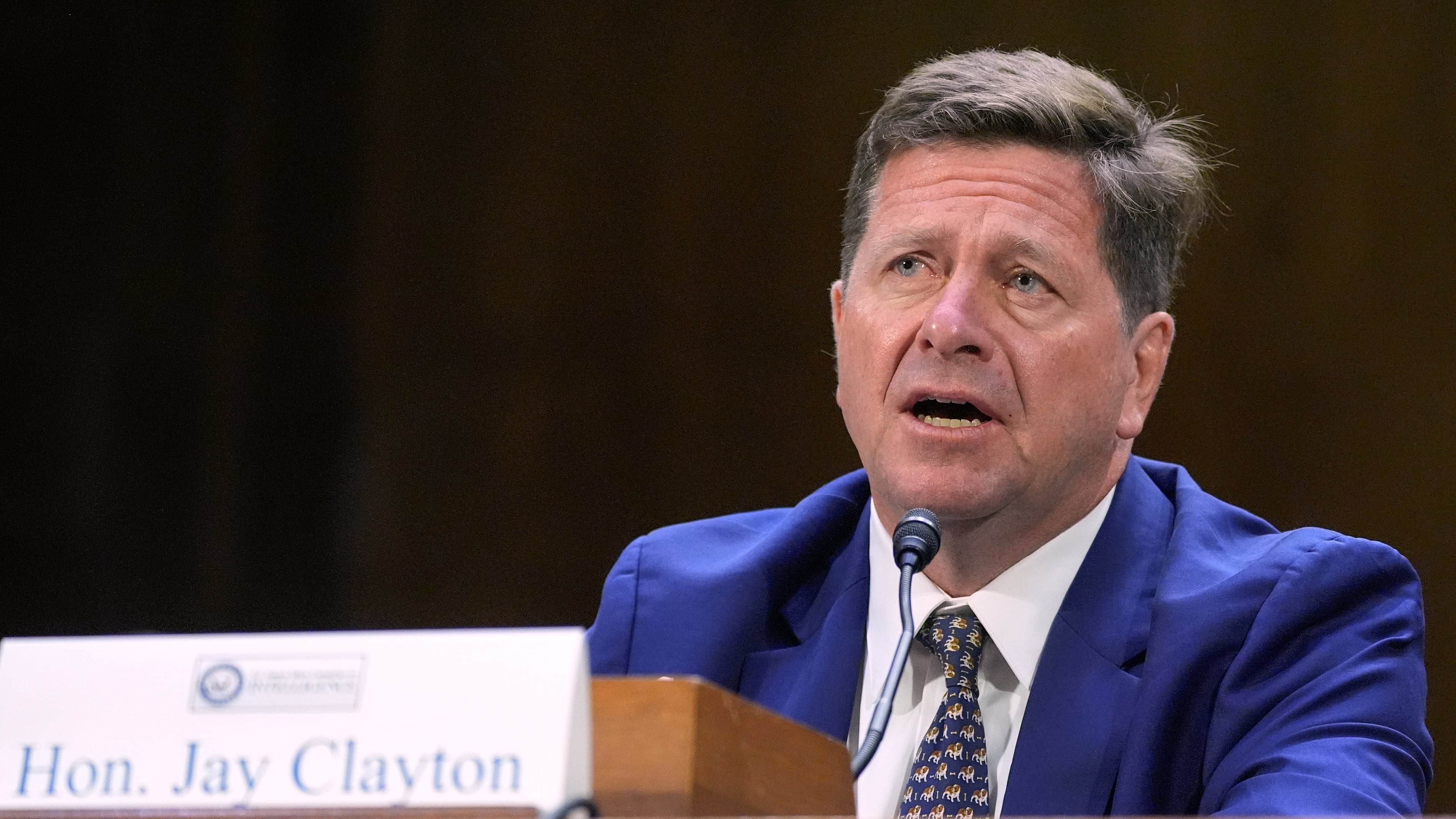 Jay Clayton testifies during a Senate Intelligence Committee confirmation hearing to be the next Director of National Intelligence on Capitol Hill, Wednesday, July 15, 2026, in Washington. (AP Photo/Mariam Zuhaib)