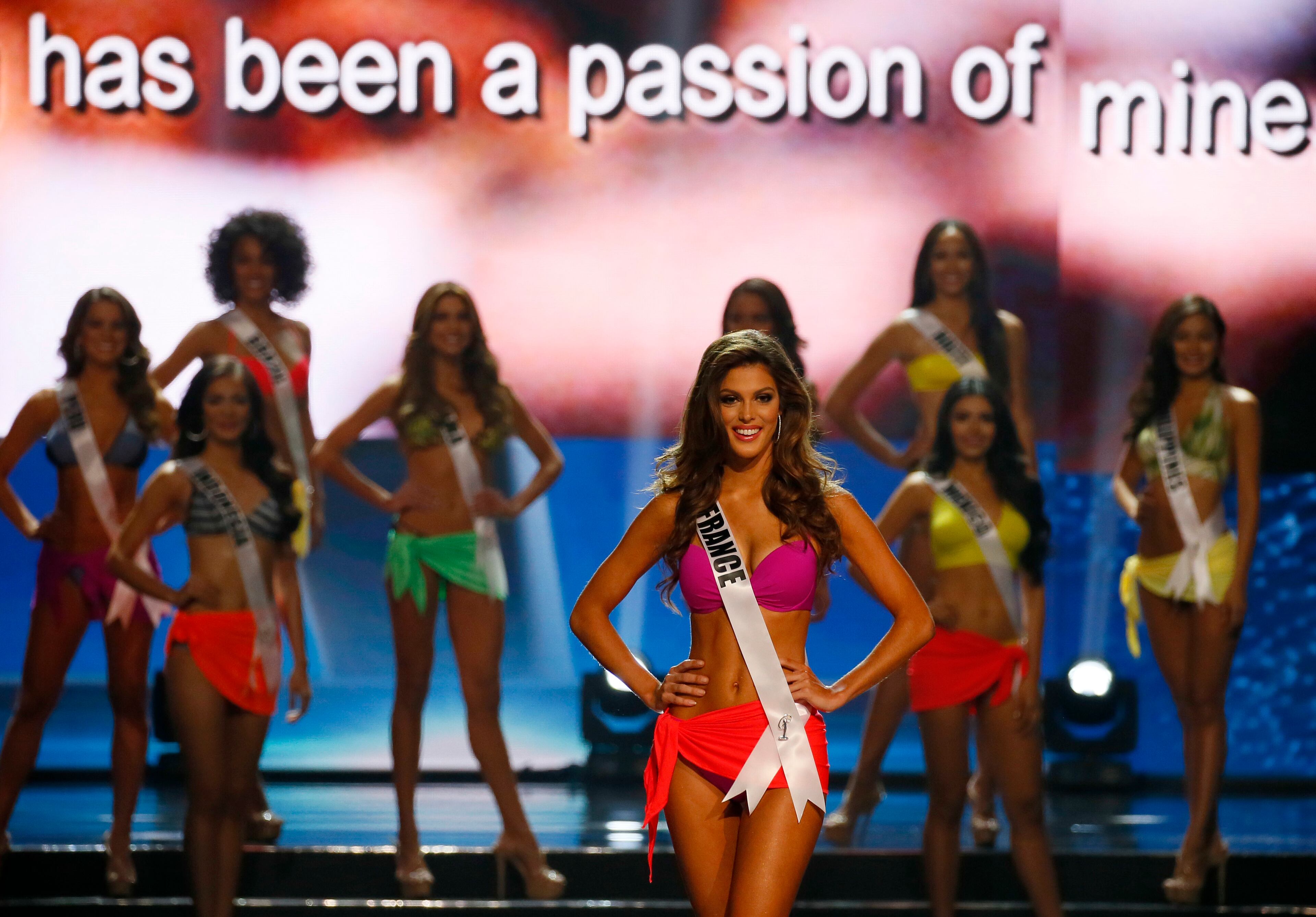 Iris Mittenaere of France poses shortly after making it to the top 9 in the Miss Universe 2016 coronation Monday, Jan. 30, 2017, at the Mall of Asia in suburban Pasay city, south of Manila, Philippines. Mittenaere went on to win the title.(AP Photo/Bullit Marquez)