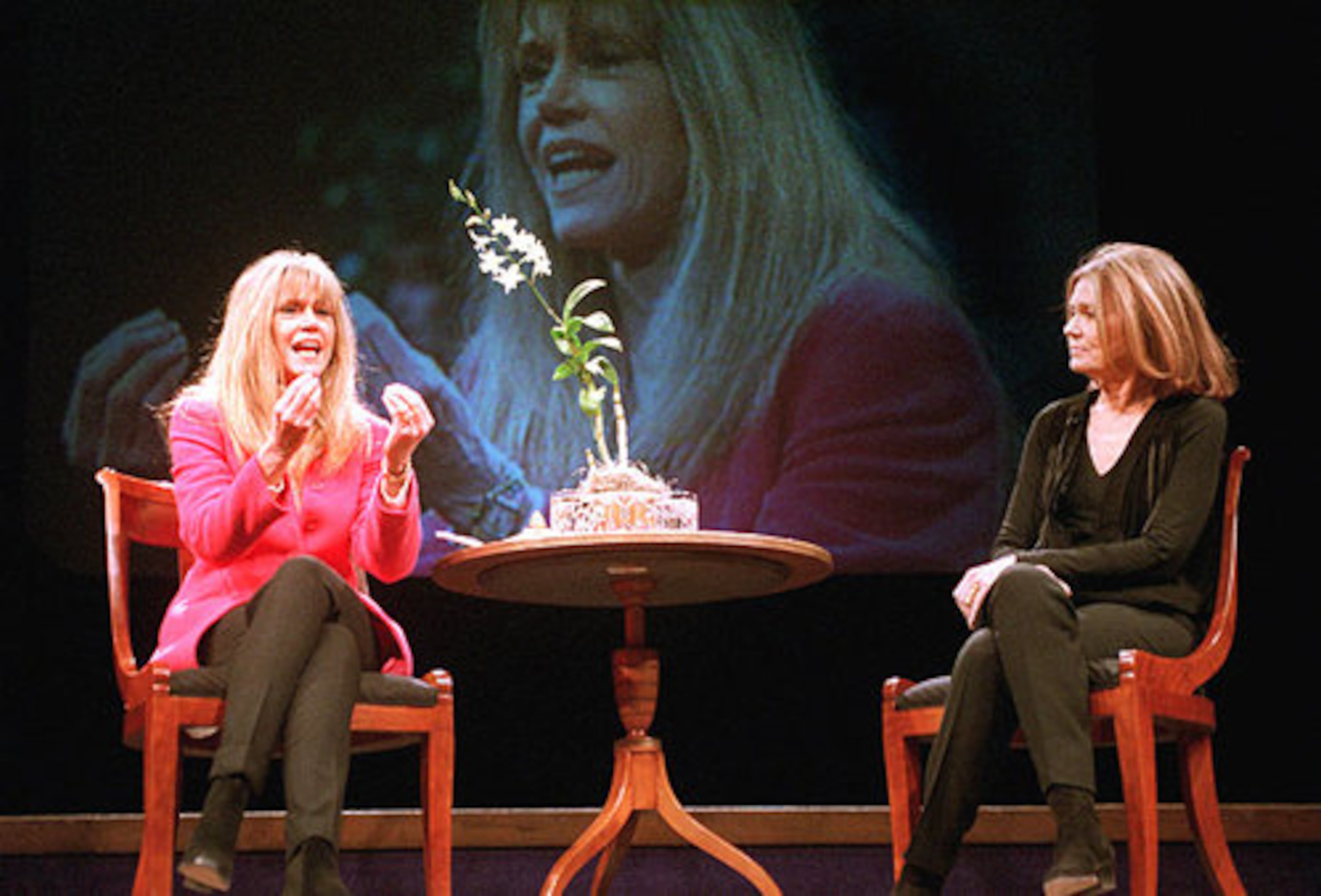 Fonda and Gloria Steinem chatted about women's issues before a packed house at the Georgia World Congress Center in 1997.