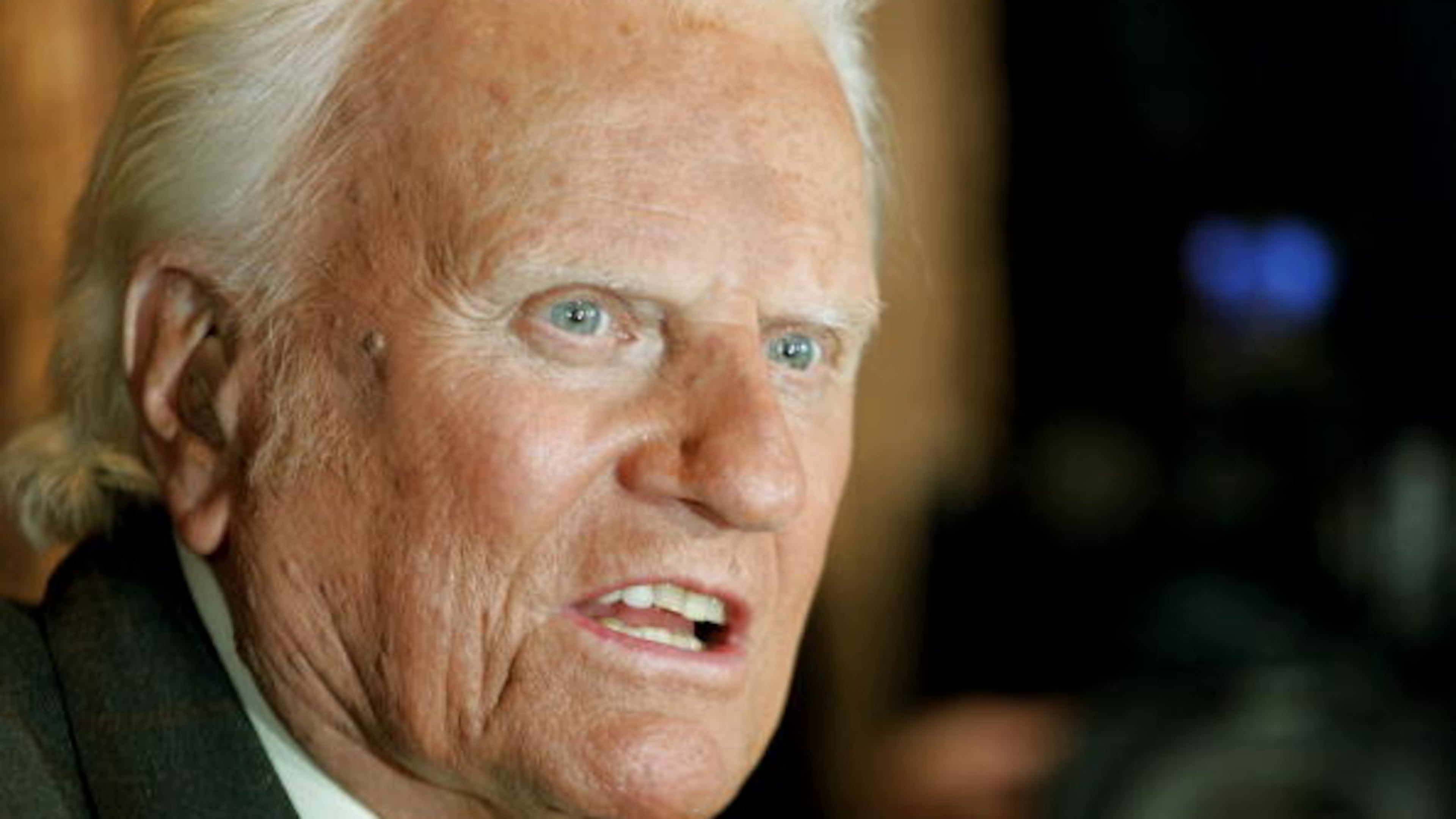 NEW YORK - JUNE 21: The Rev. Billy Graham speaks at a news conference about the upcoming Greater New York Billy Graham Crusade June 21, 2005, in New York City. The crusade will most likely be Graham's last mass event in the United States and will be held Friday to Sunday in Flushing Meadows Corona Park. (Photo by Mario Tama/Getty Images)
