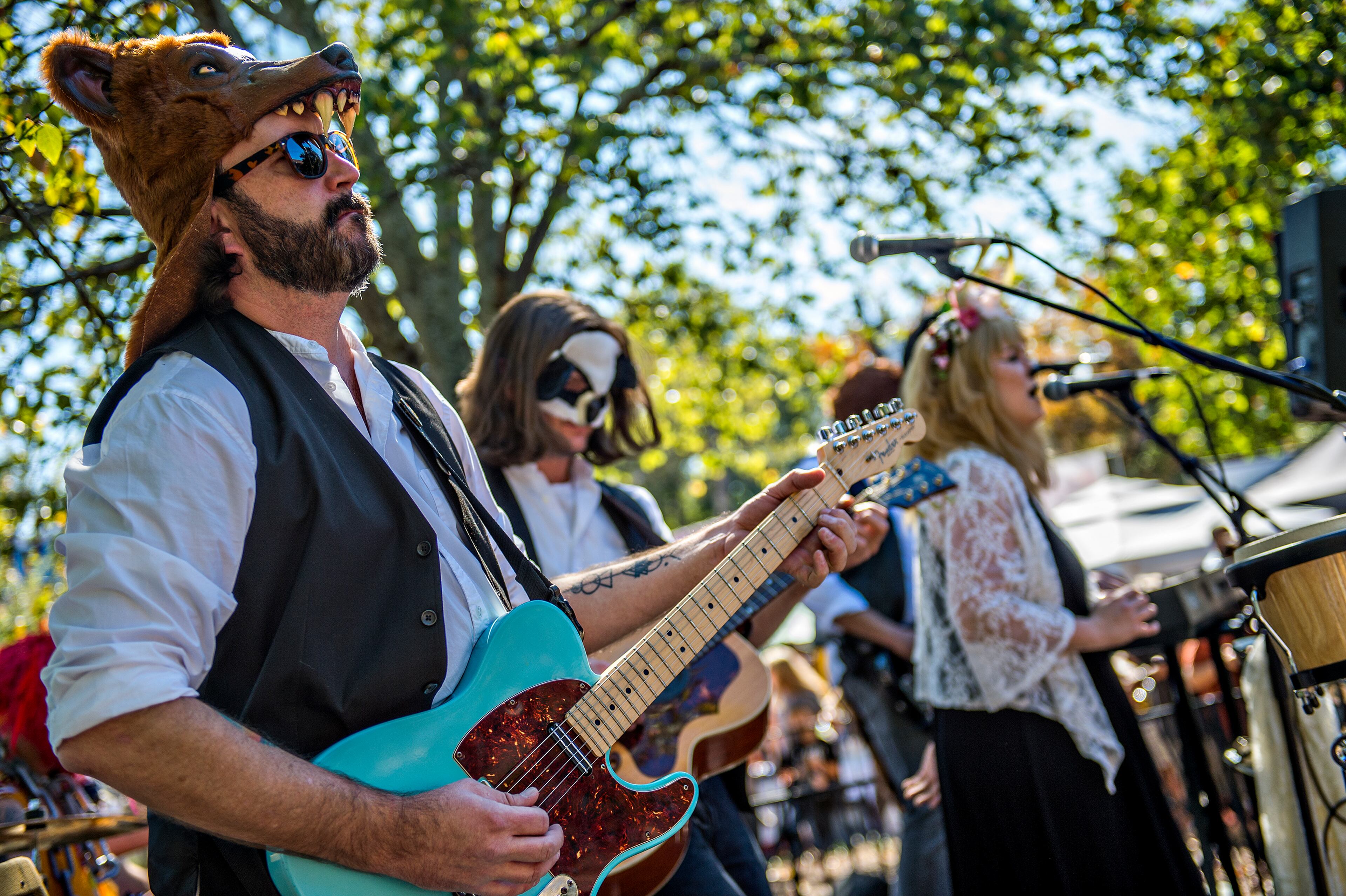October 17, 2015 Atlanta - Jerry Tew (left) plays the bass with the Rumours before the start of the Little Five Points Halloween Parade in Atlanta on Saturday, October 17, 2015. The annual parade brought out tens of thousands of people to watch the antics. JONATHAN PHILLIPS / SPECIAL