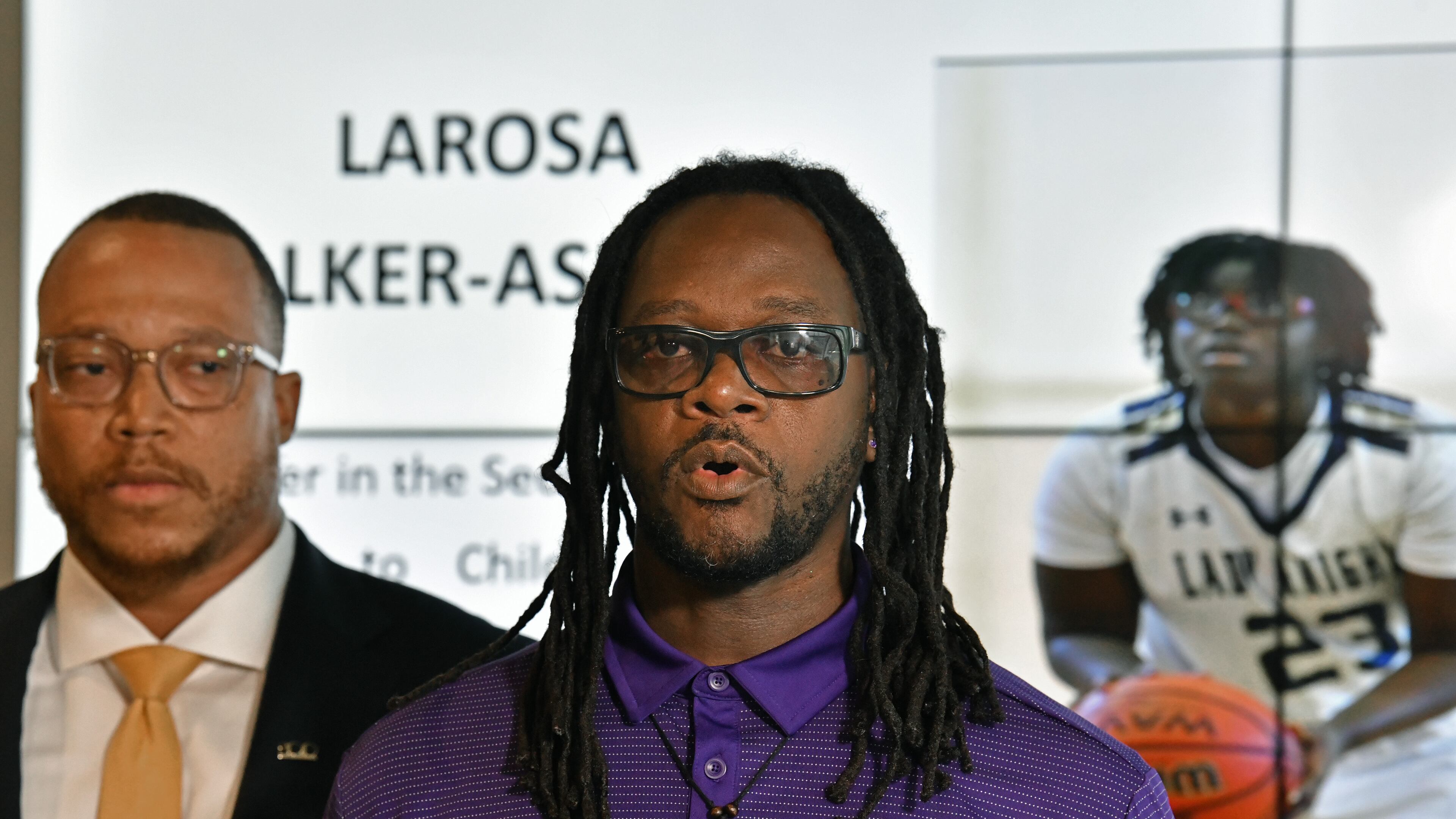 Eric Bell said during a Wednesday press conference that he was pleased the Clayton District Attorney's Office has brought second-degree murder charges against two coaches in the 2019 heatstroke death of his daughter Imani. (Hyosub Shin / Hyosub.Shin@ajc.com)