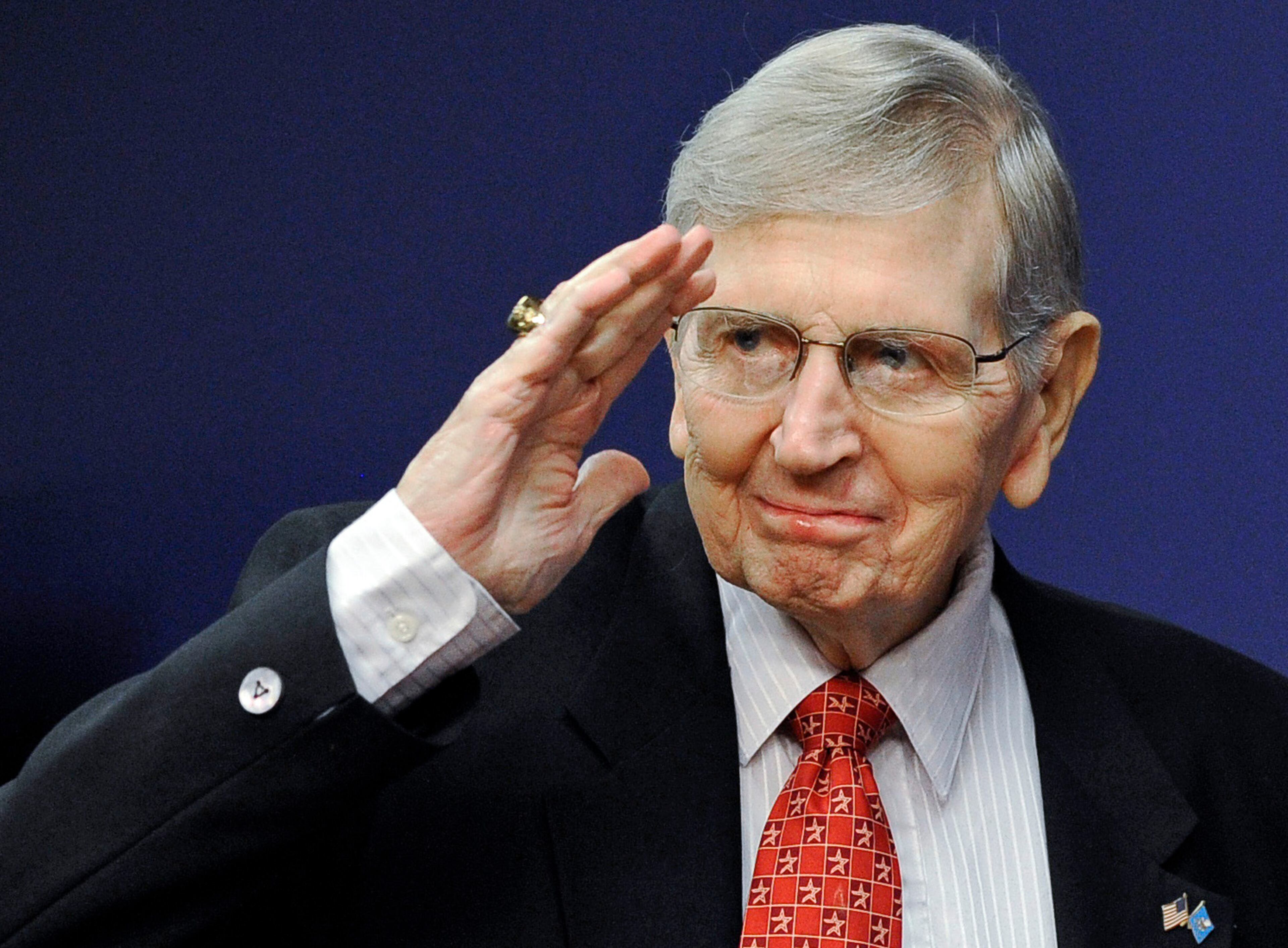 Broadcaster Milo Hamilton has died at age 88. Hamilton described Braves games from 1966 to 1975. He spent 60 years broadcasting major league games. (AP Photo/Pat Sullivan, File)