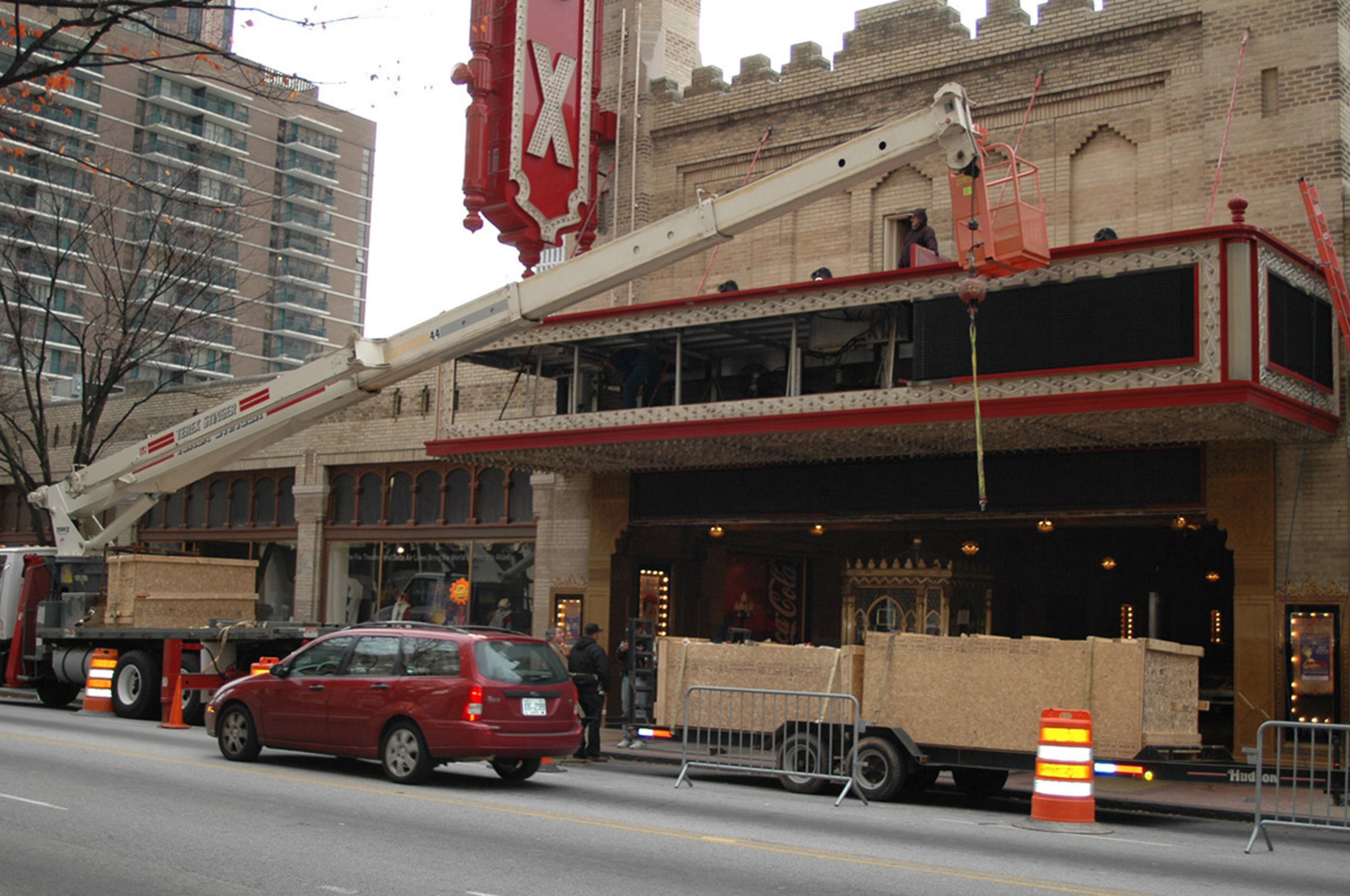 That change came in 2006, when the message board got a big upgrade to LED, thus turning the space into a screen that can show full-color images. (Photo courtesy of the Fox Theatre)