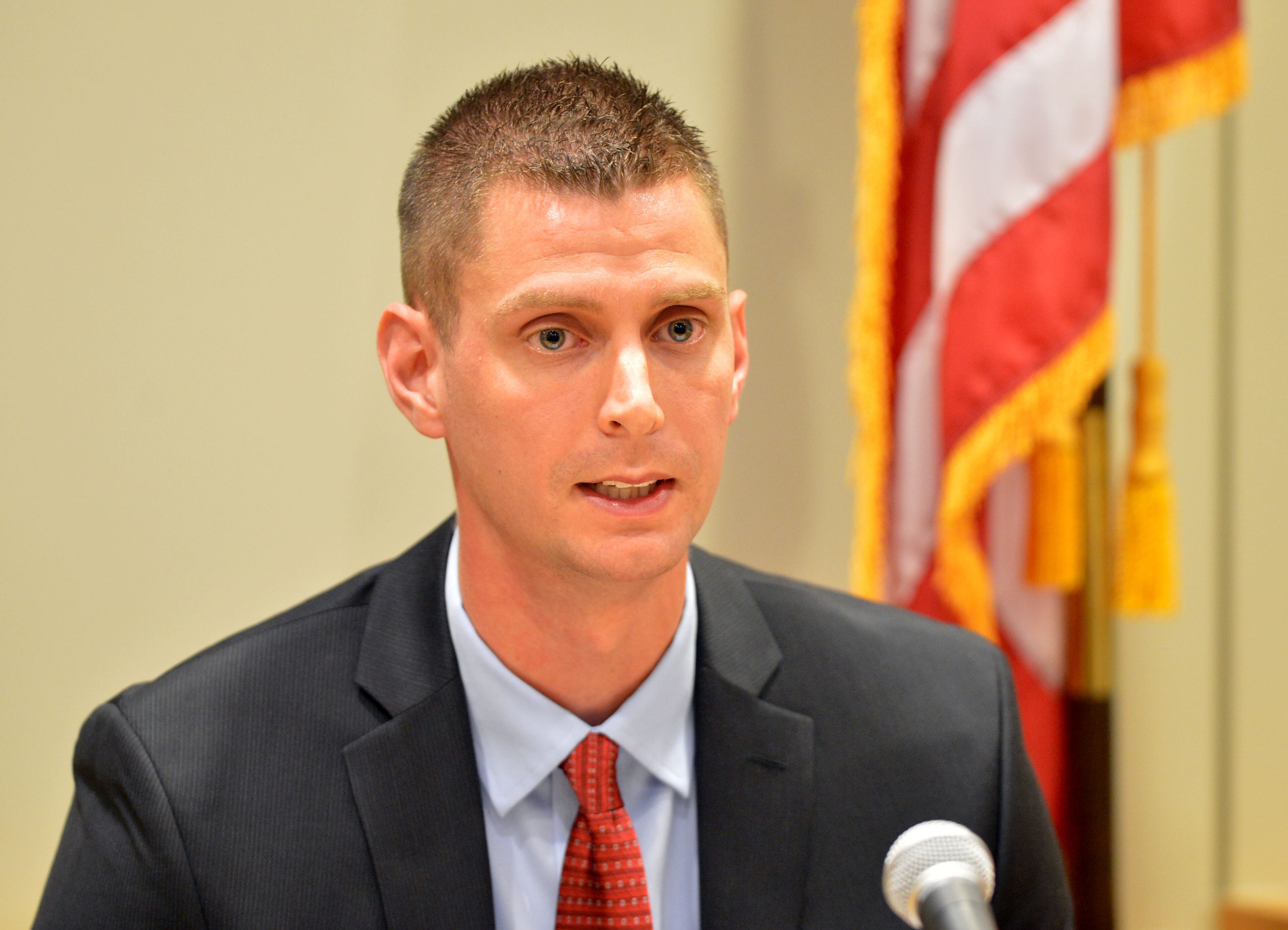 GCPD Detective Collin Flynn testifies in Magistrate Court Friday. Eman Moss admitted to Flynn that he came home from work on Oct. 24 to find Emani “in a bathtub, seized up and unable to move her own body,” the detective said. “I’m guilty. I killed my baby,” he said, according to Flynn.