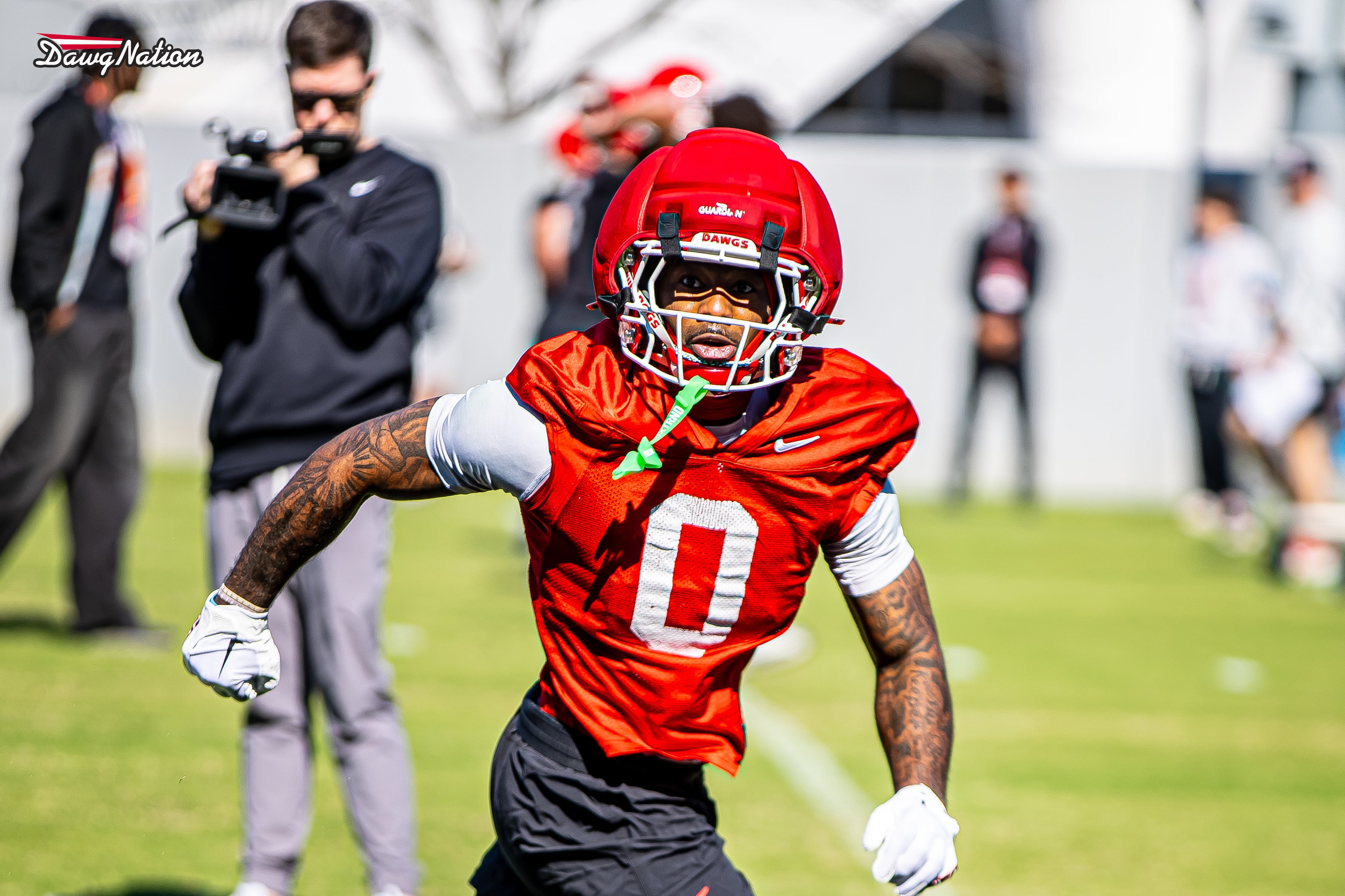Sacovie White-Helton takes part in the second day of spring practice in Athens, Georgia, on Thursday, March 19, 2026. (DawgNation staff photo)