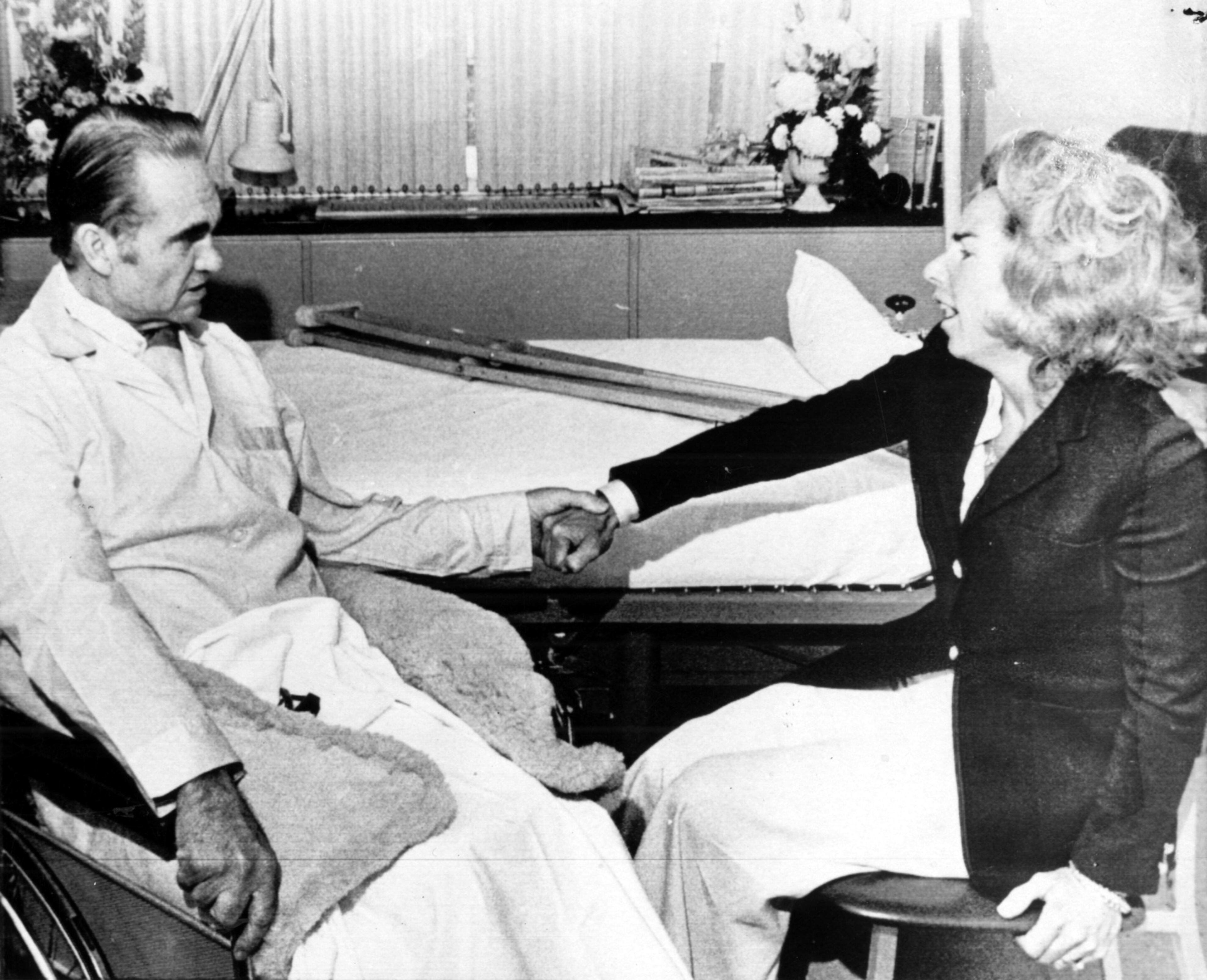 Silver Spring, Md., June 9, 1972 - Mrs. Robert F. Kennedy, wife of the slain senator, visited with Alabama Gov. George Wallace today at Holy Cross Hospital in Silver Spring. The governor is recovering from an assassination attempt that has left him partially paralyzed.