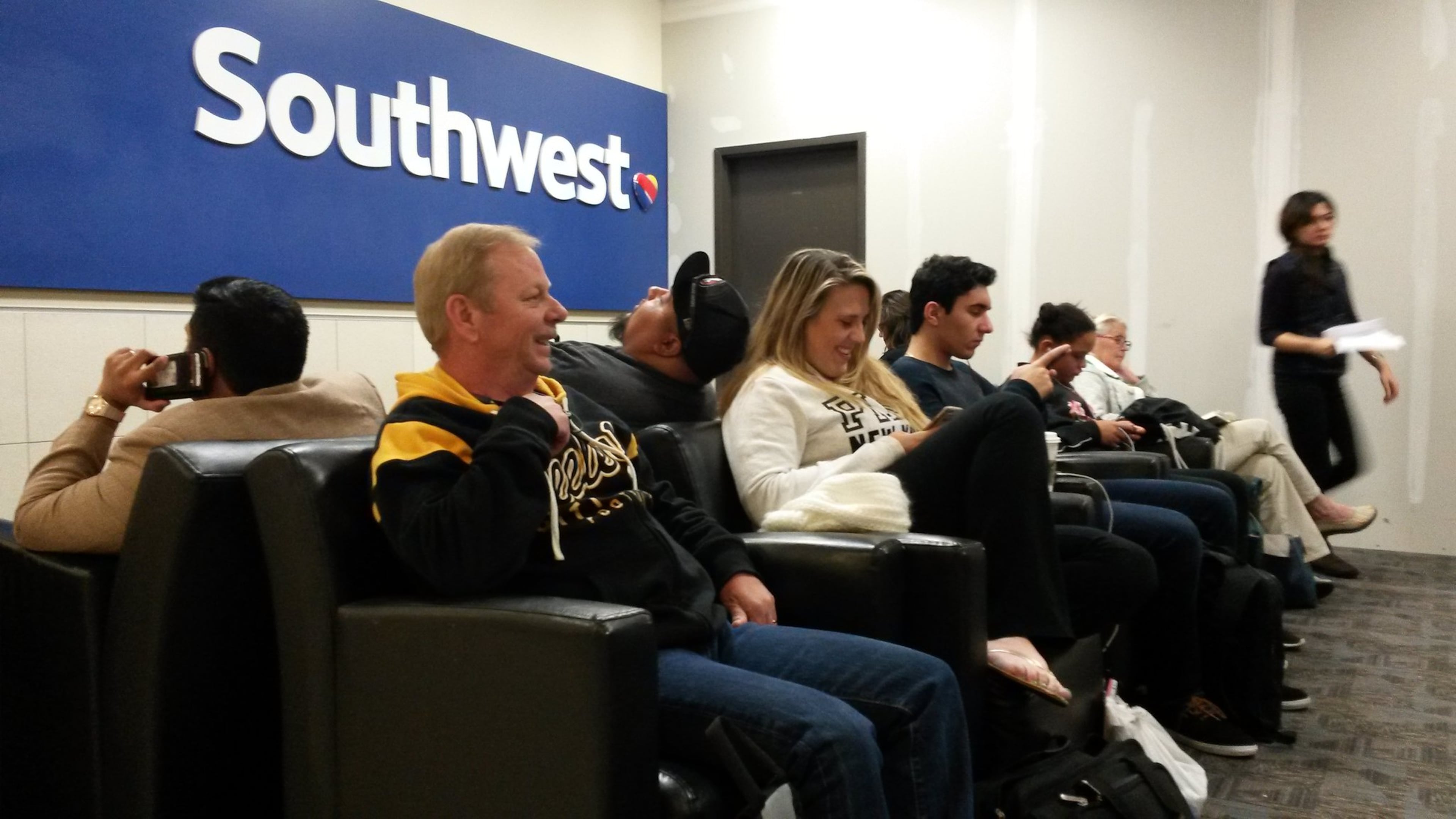 Southwest Airlines offers a mix of seating at its gates, including these comforting creations at Hartsfield-Jackson. MATT KEMPNER / AJC