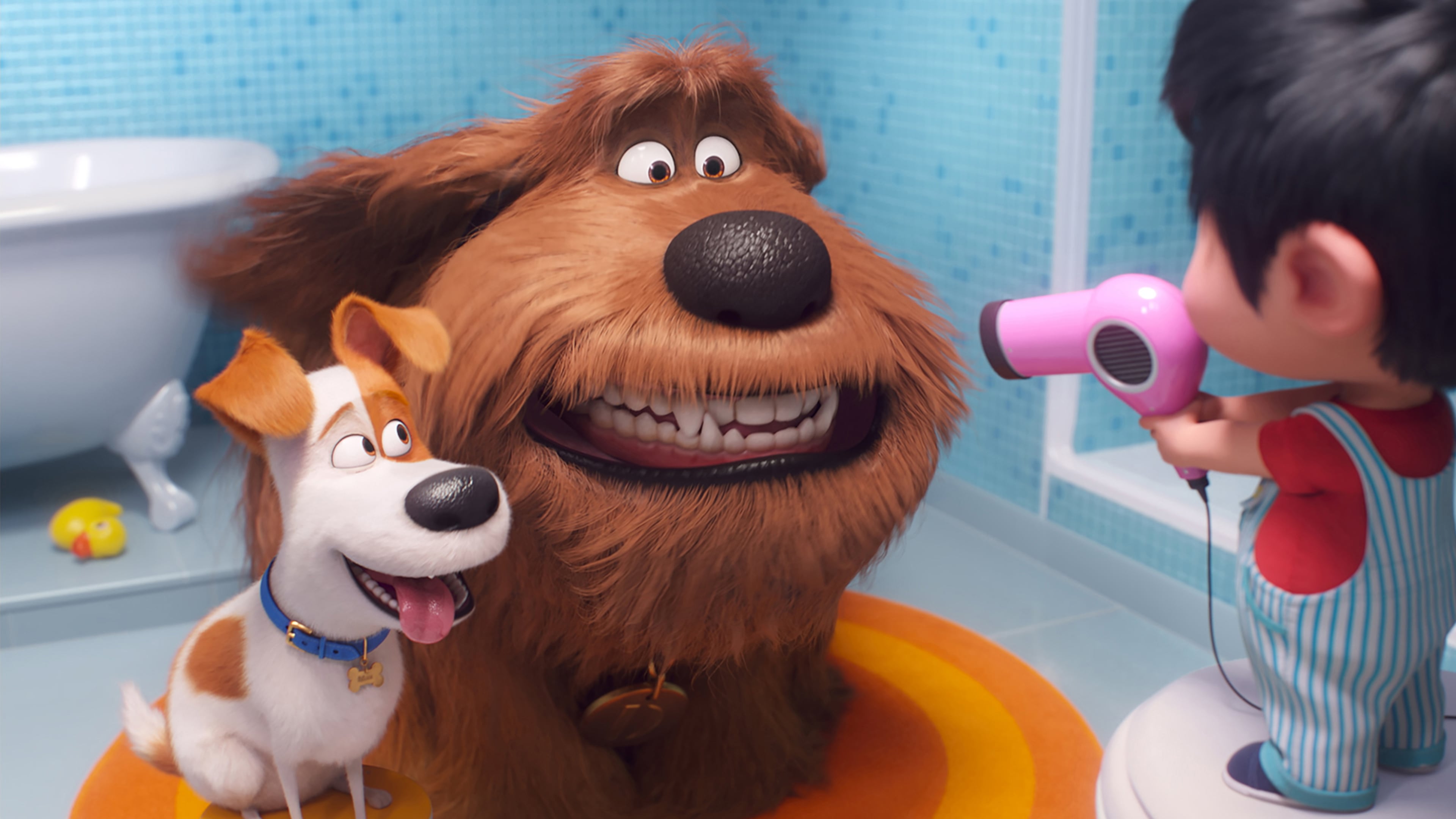 Max the terrier (voice of Patton Oswalt), left, and Duke the mutt (Eric Stonestreet) must get used to a toddler in the family in “The Secret Life of Pets 2.” Illumination Entertainment/Universal Pictures