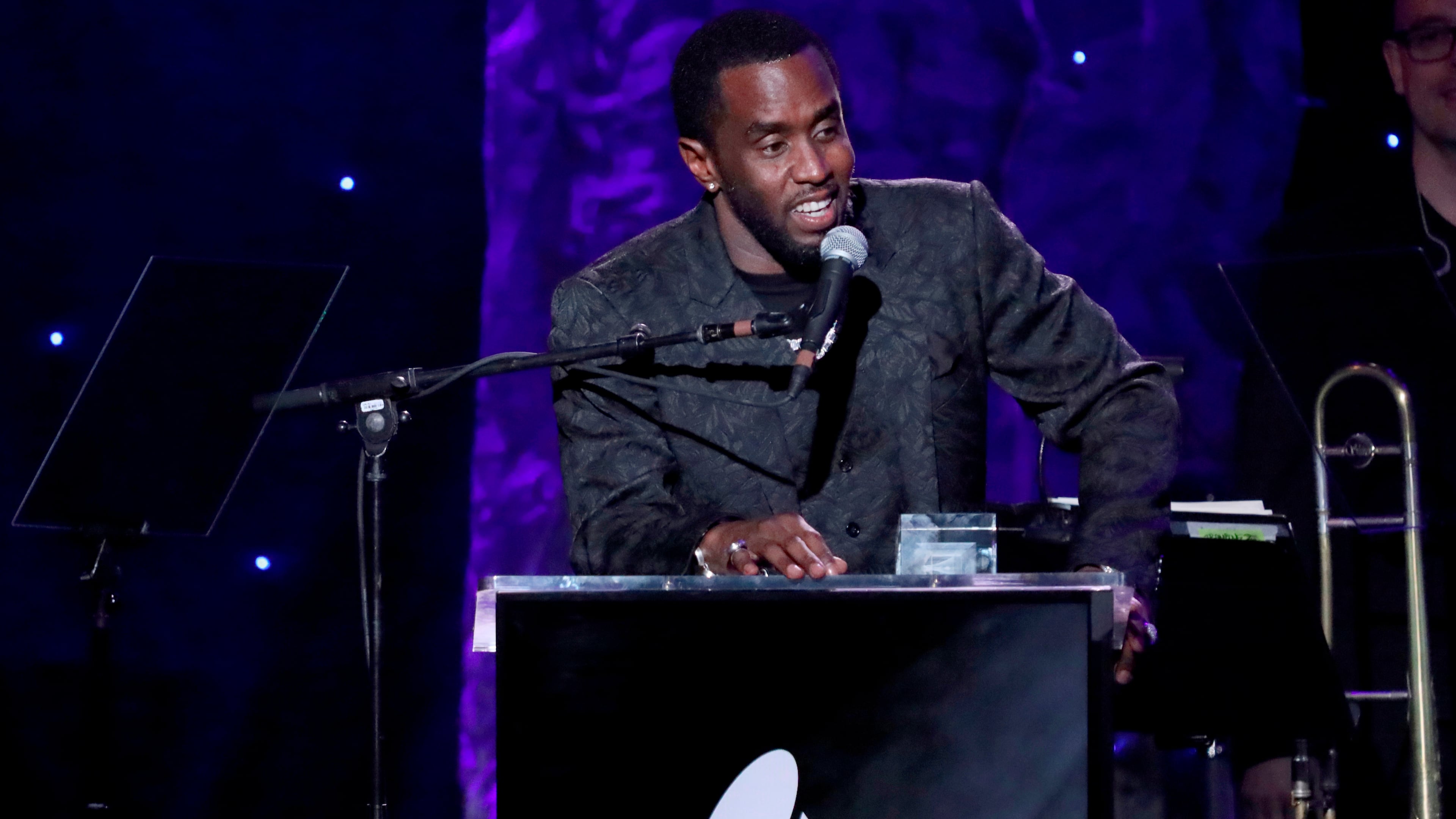 Sean Combs speaks on stage after accepting the 2020 Industry Icon award at the Pre-Grammy Gala And Salute To Industry Icons at the Beverly Hilton Hotel on Saturday, Jan. 25, 2020, in Beverly Hills, Calif. (Photo by Willy Sanjuan/Invision/AP)