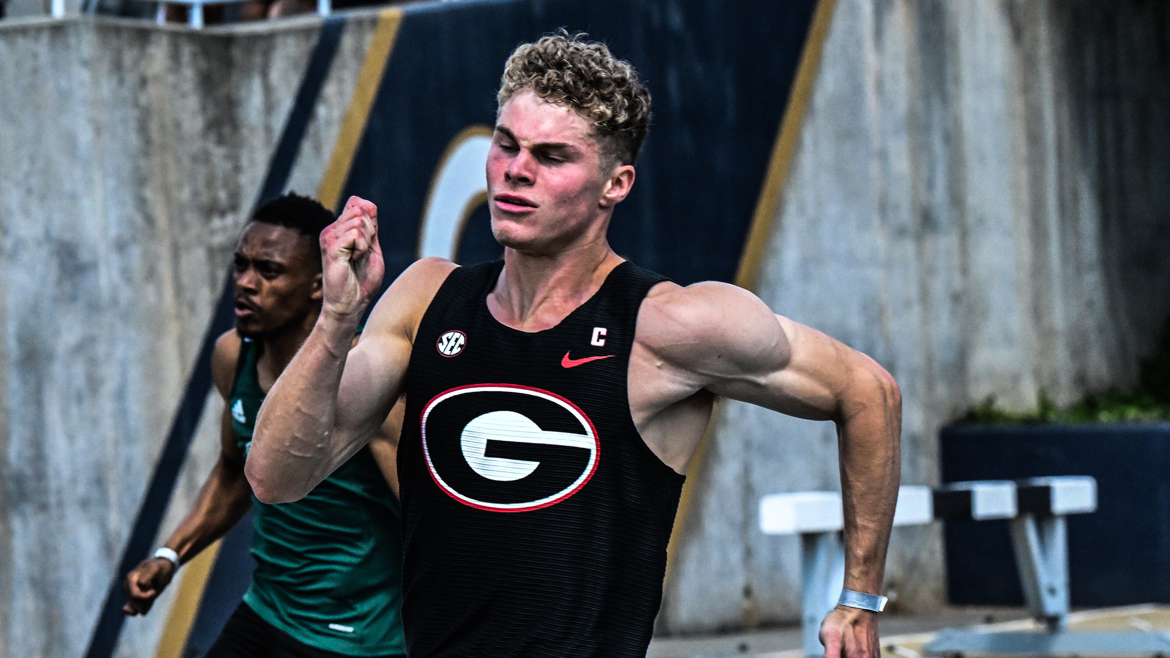 The Georgia Bulldogs are counting on junior Matthew Boling to pull points in the 100- and 200-meter finals tonight at the NCAA track championships in Eugene, Ore. (Photo from UGA Athletics)
