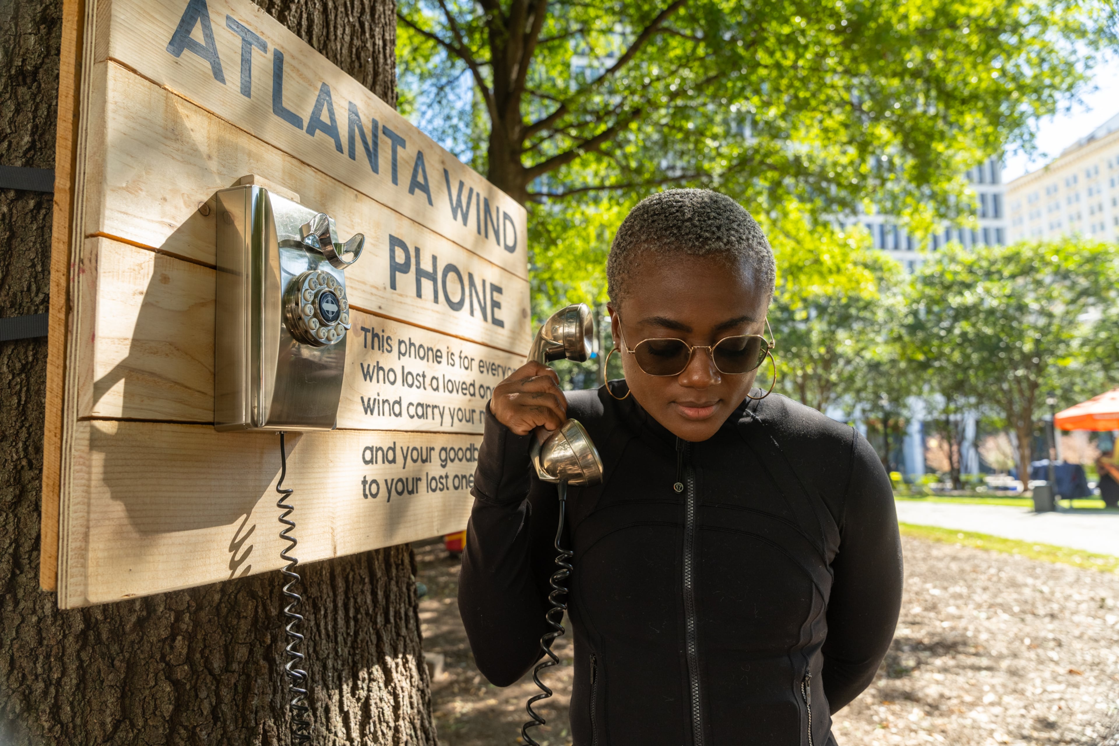 The Atlanta Wind Phone is part of Woodruff Park's latest art installation — “The Space Within”. The public art pieces are designed to inspire reflection and inner peace. Among them, the wind phone offers a place for the bereaved to embrace their grief. (Courtesy of Jeffrey Moustache)