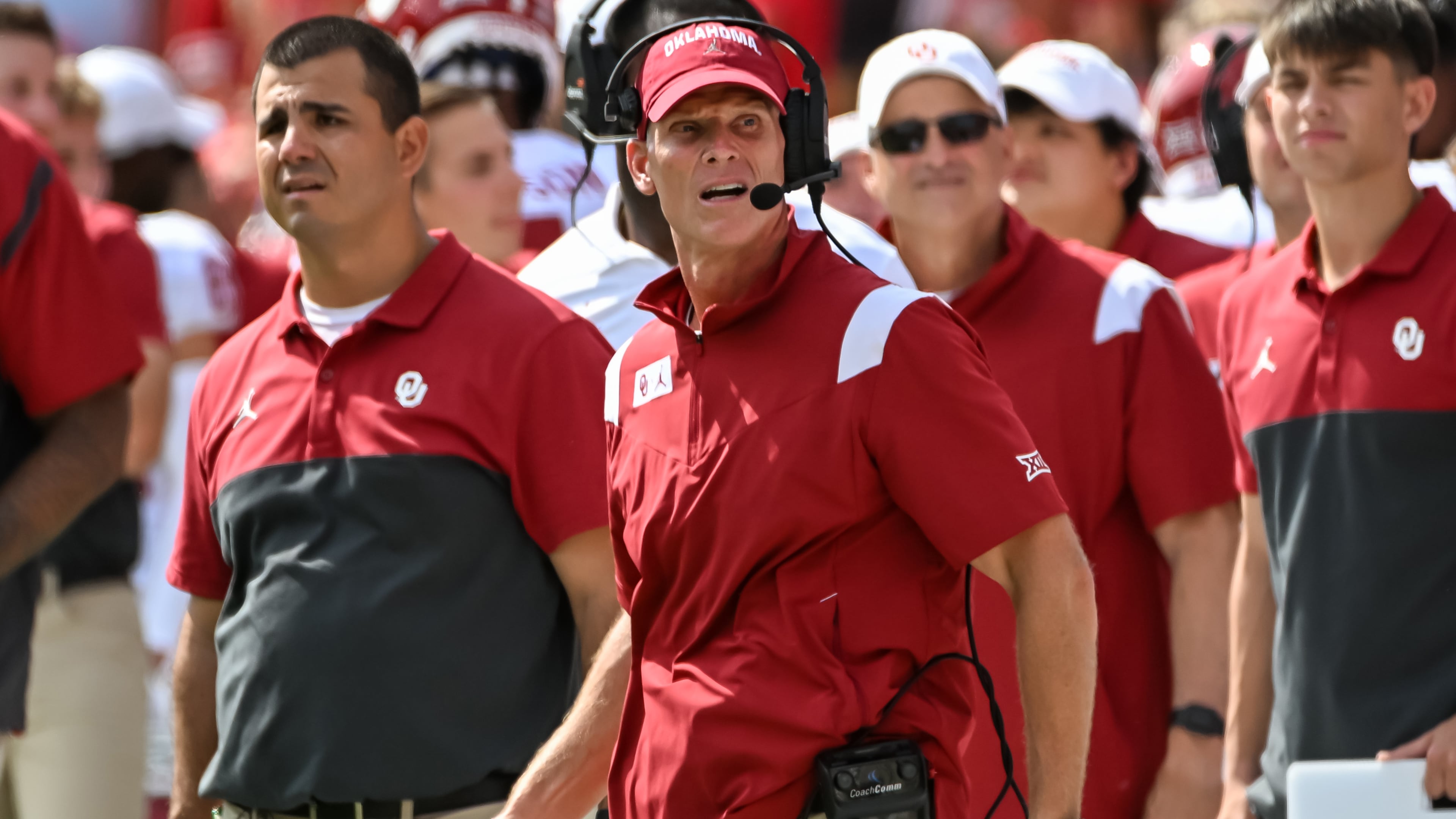 Oklahoma head coach Brent Venables watches action against Nebraska at Memorial Stadium on Sept. 17, 2022, in Lincoln, Nebraska. (Steven Branscombe/Getty Images/TNS)