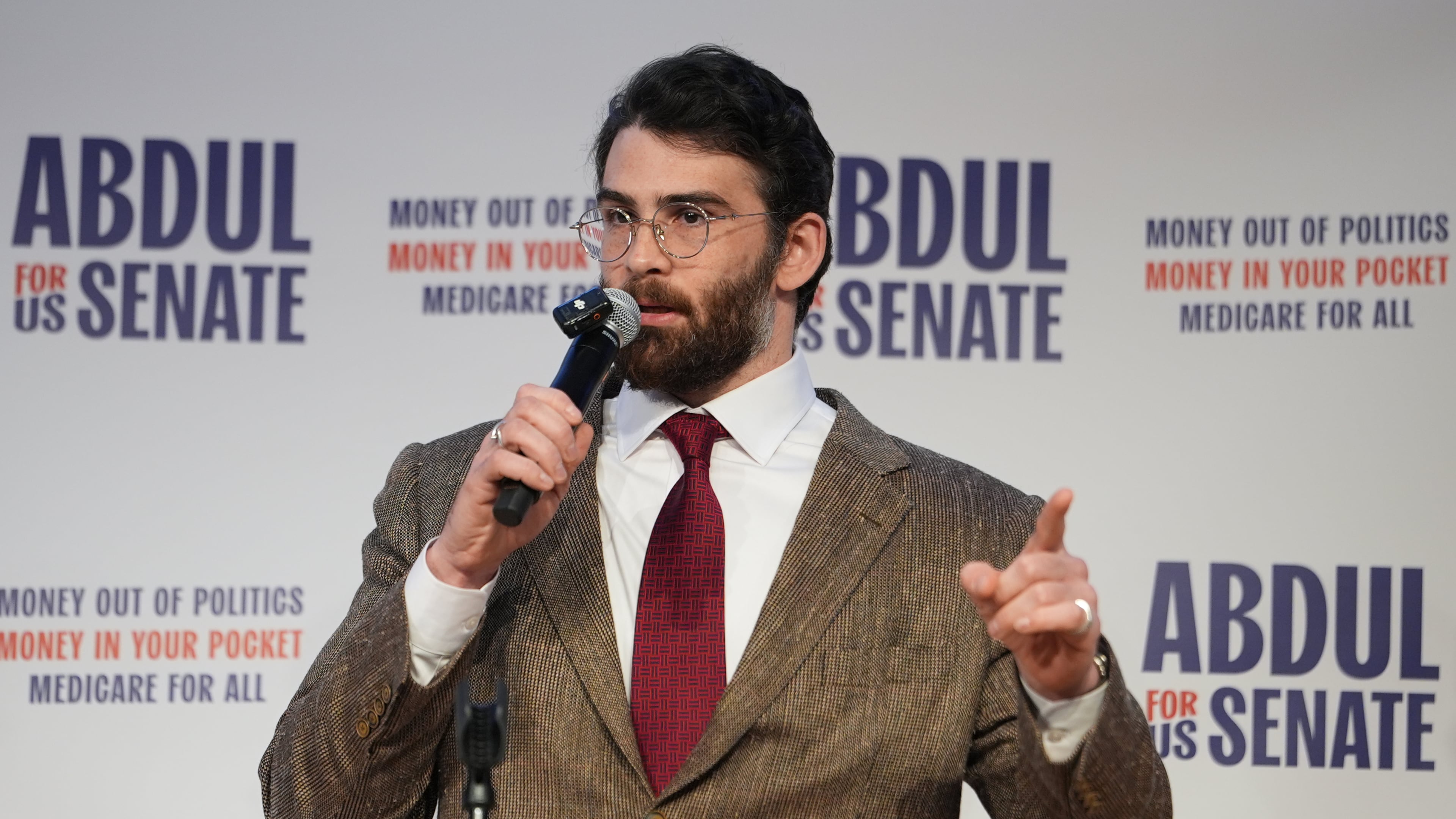 FILE - Hasan Piker speaks at a campaign rally for Abdul El-Sayed, a progressive candidate in the Democratic primary for U.S. Senate in Michigan, April 7, 2026, at the University of Michigan in Ann Arbor, Mich. (AP Photo/Julia Demaree Nikhinson, file)