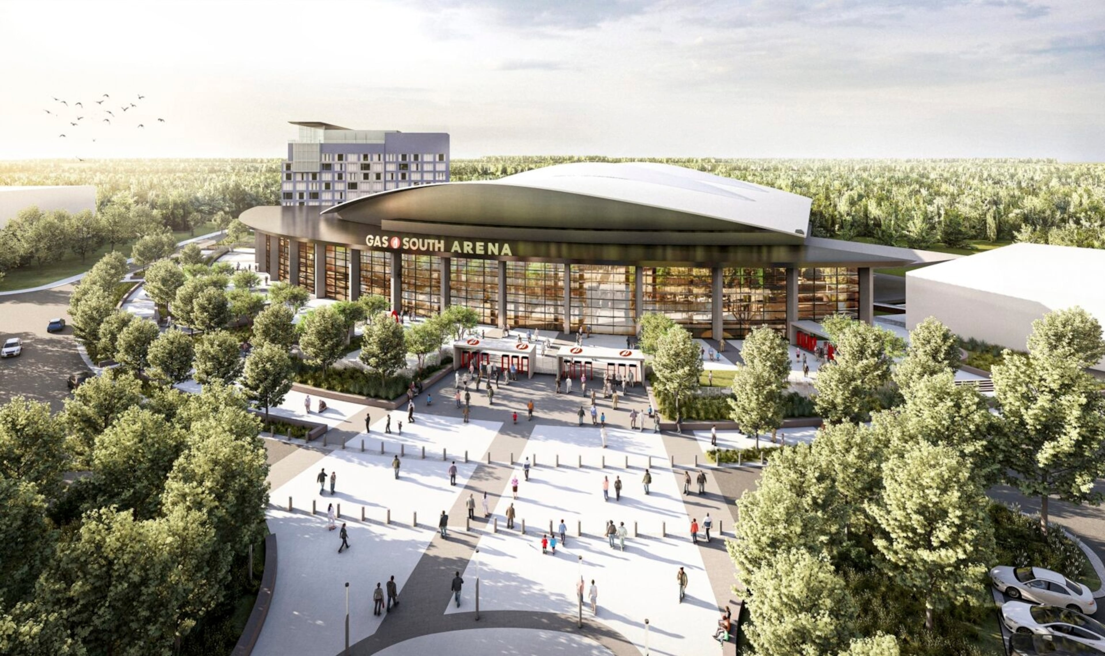 A large renovation campaign for Gas South Arena in Gwinnett County was announced in 2025, which is showcased in this rendering. (Courtesy of Gas South District)