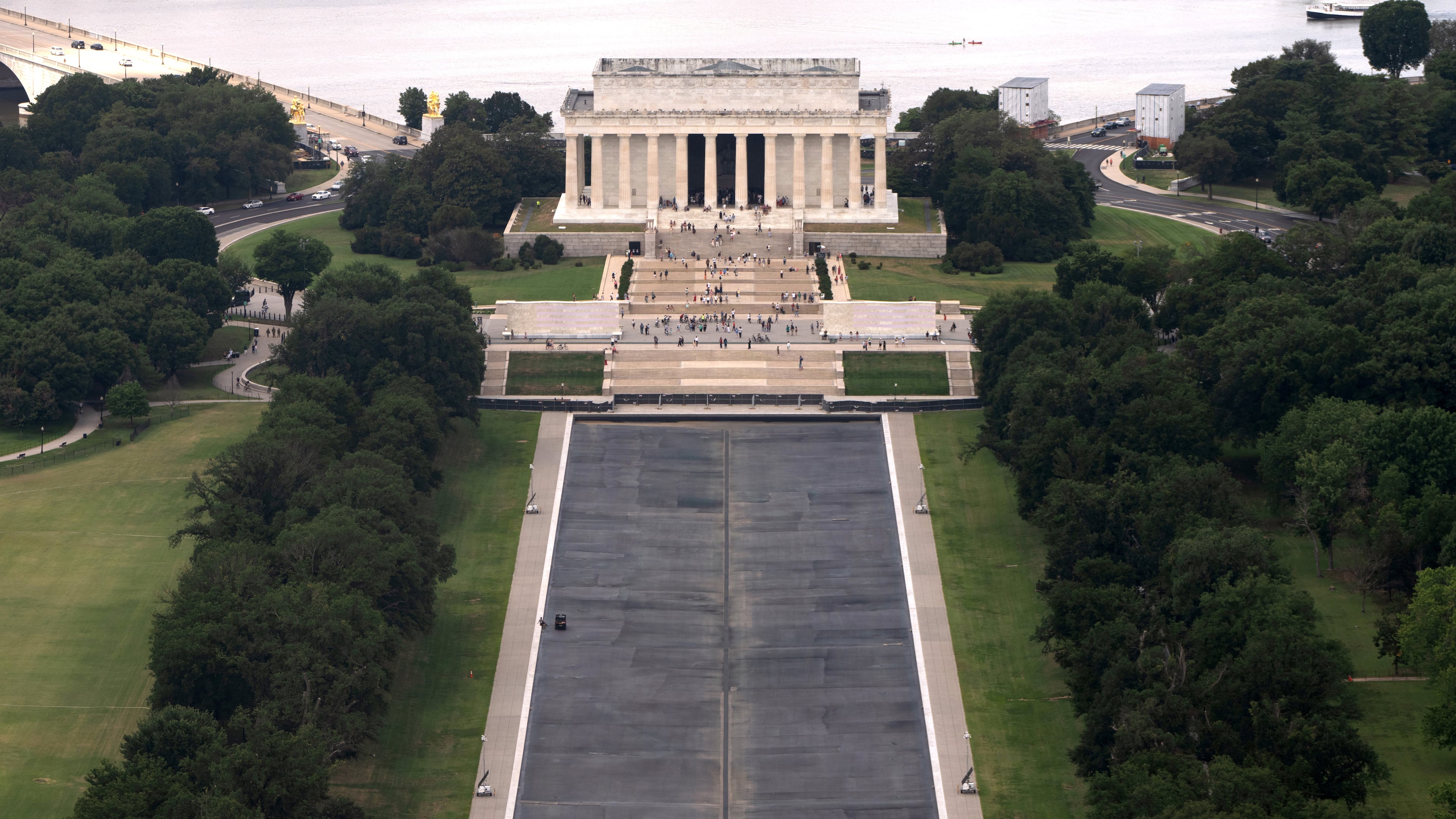 The Lincoln Memorial Reflecting Pool is seen from the Washington Monument, Friday, July 31, 2026, in Washington. (AP Photo/Mark Schiefelbein)