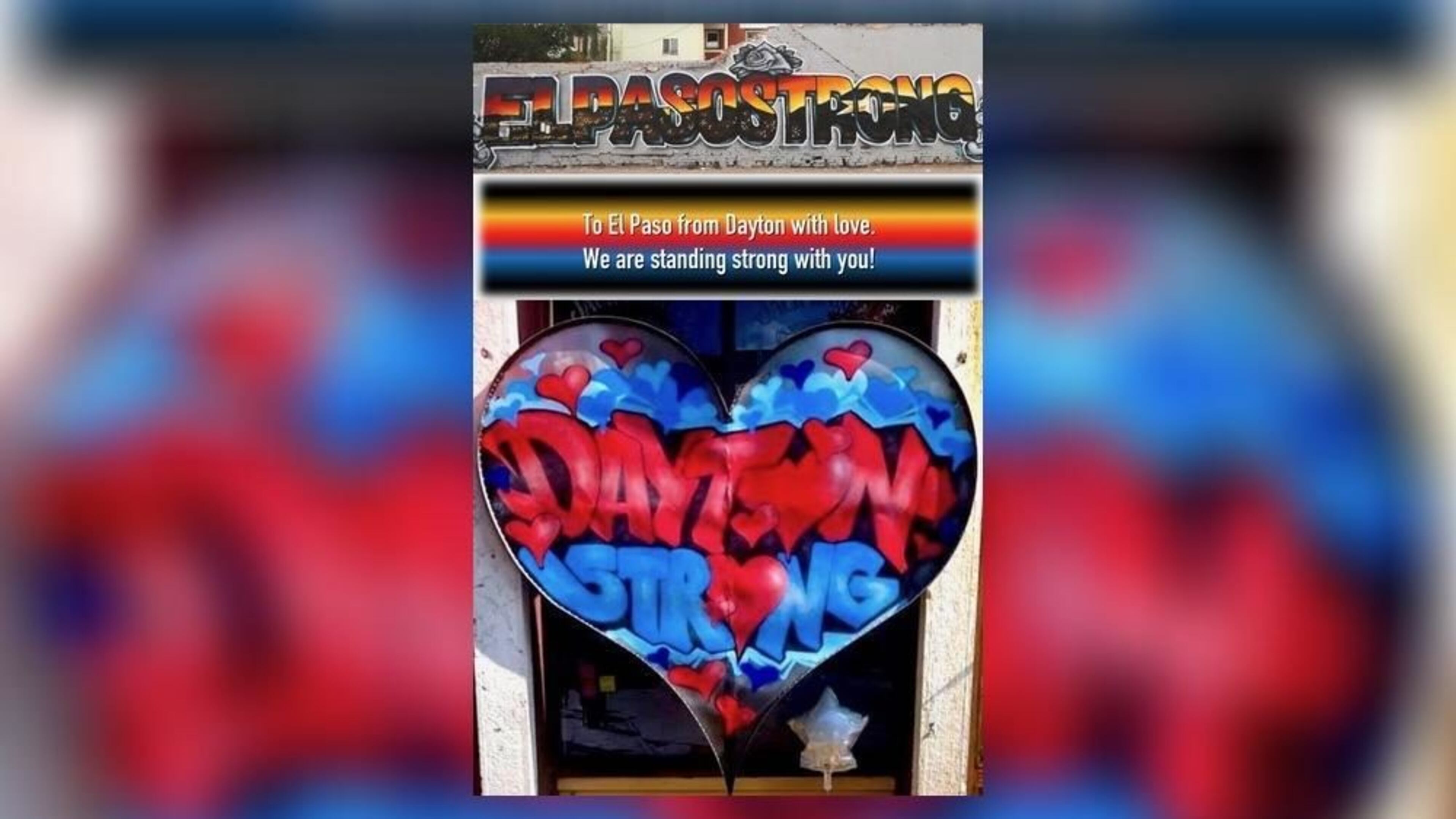 A Dayton Strong poster has been placed at the site of the El Paso mass shooting.