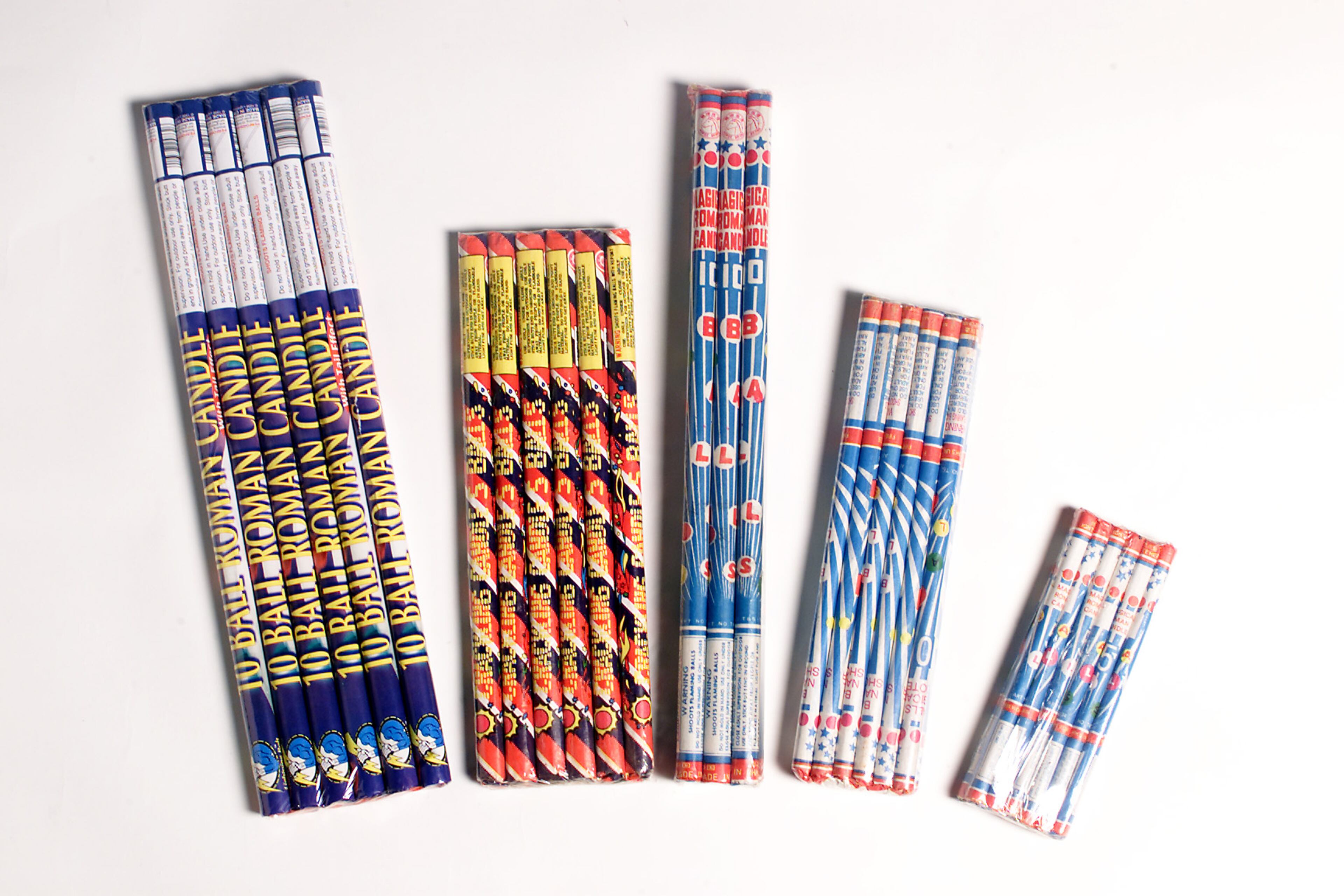 People believe it's safe to hold a Roman candle in their hand while it shoots its colorful stars into the air. This is not a good idea. Not only do you risk human error, but there could be manufacturing problems that cause the candle to misfire. If the stars (usually 10 per candle) get compressed in the tube, they can blow out through the sides. Always use a special holder for Roman candles, or stick them in the ground. For more about how Roman candles are made and for safety tips, click here.