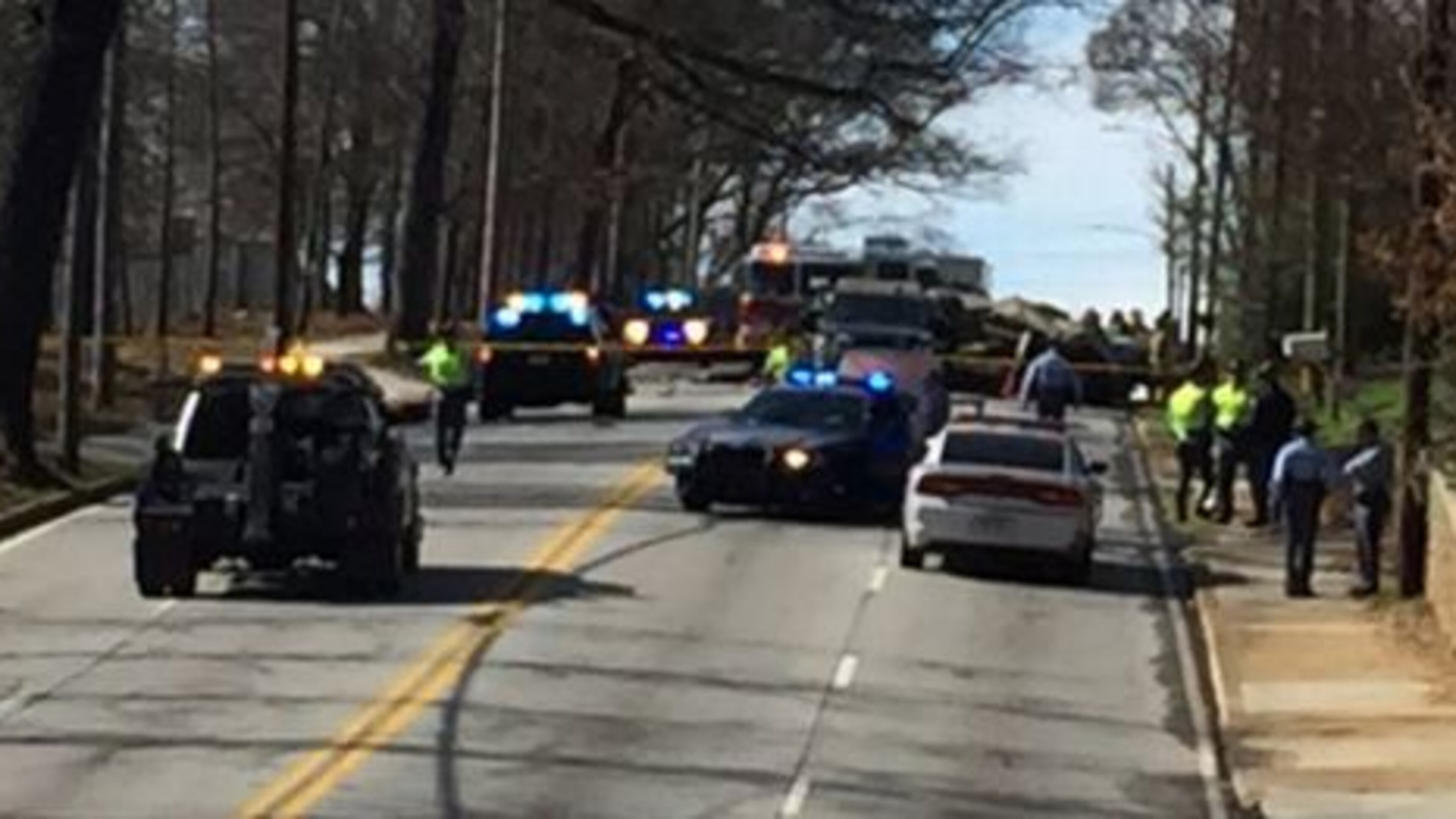 Two people were killed and a 7-year-old was injured Friday in Atlanta when a truck struck a car head-on after a chase. (Credit: Channel 2 Action News)