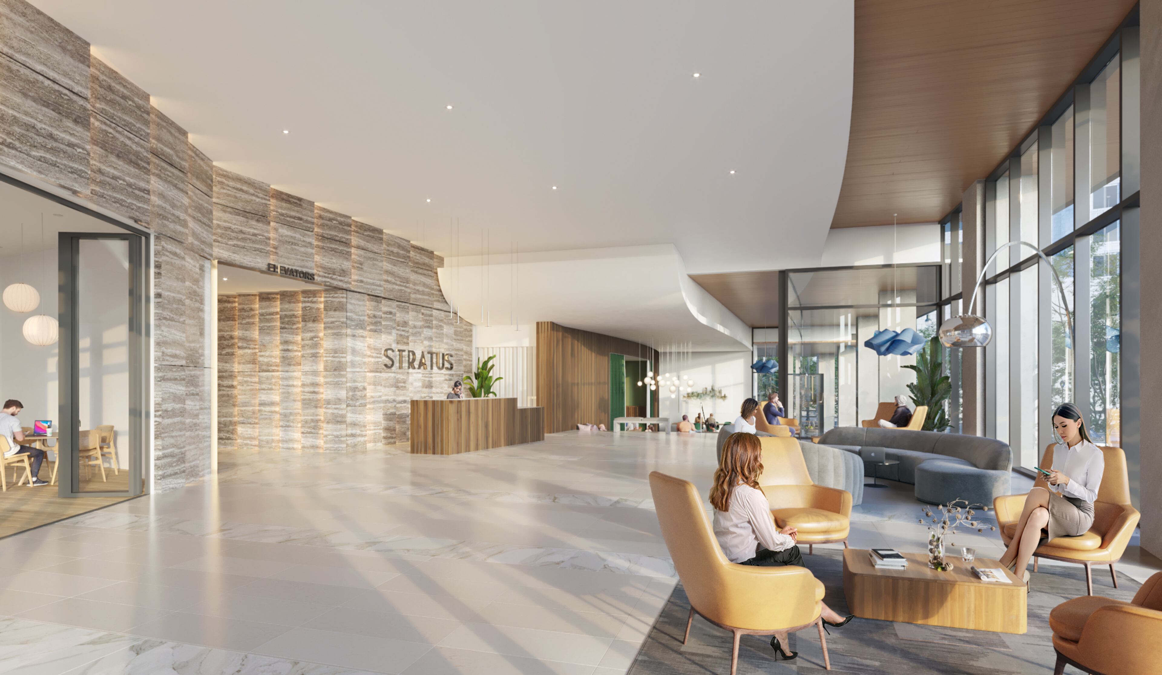 This is a rendering of the lobby within the future Stratus Midtown building in Midtown.