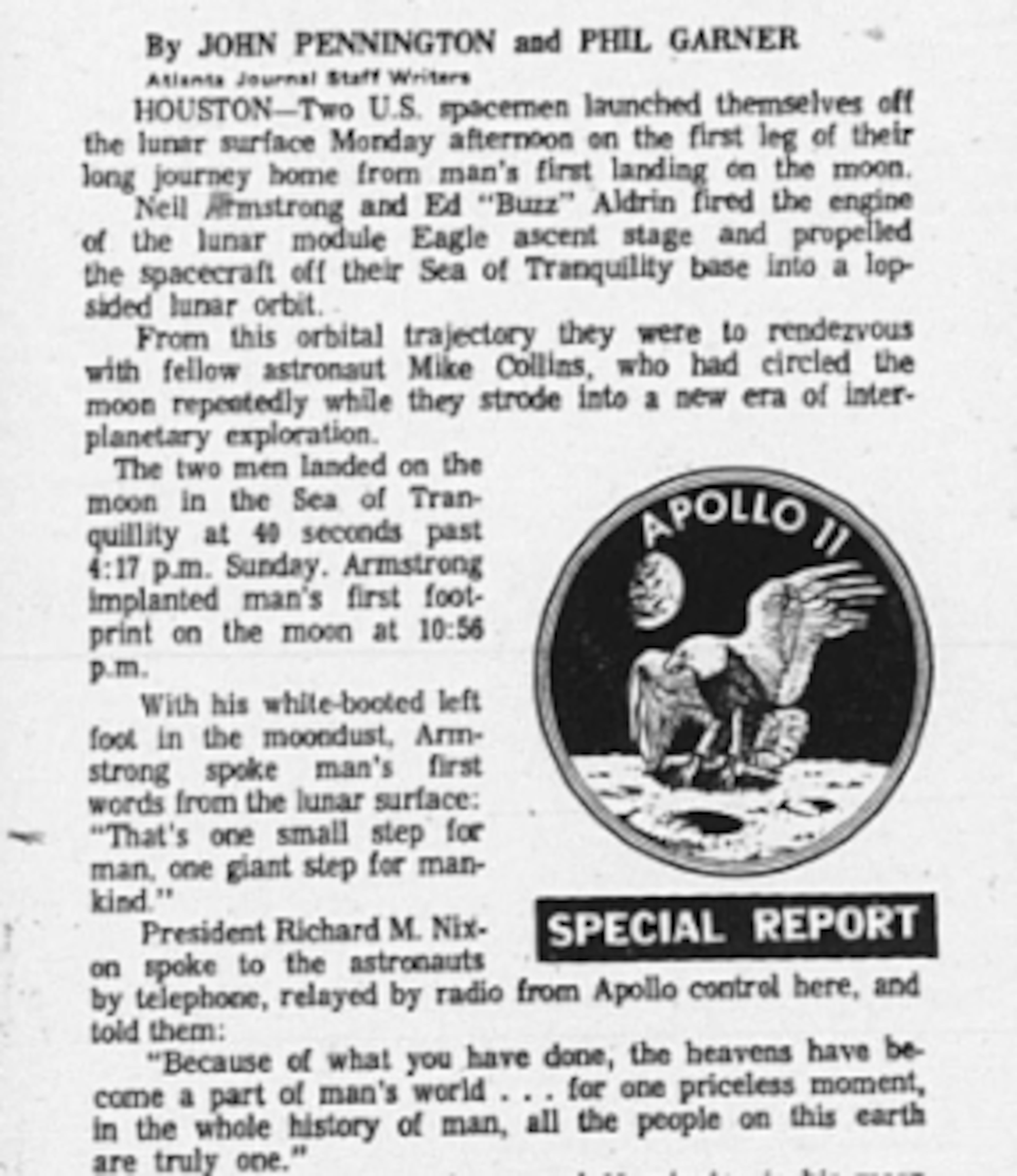 The Apollo 11 logo and the words "Special Report" accompanied the news stories. (AJC archives)