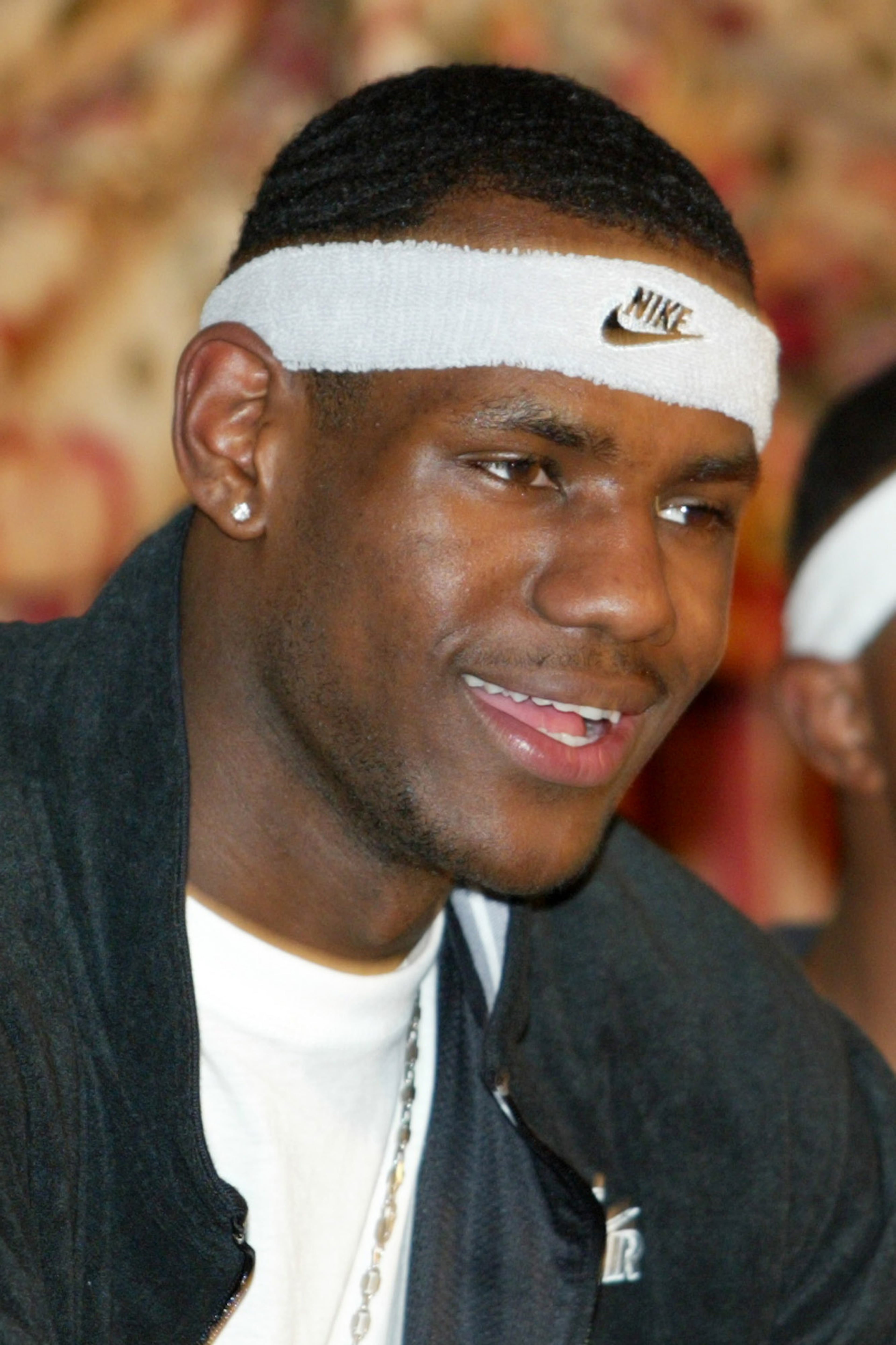 LeBron James speaks at a news conference in Akron, Ohio, after watching the Cleveland Cavaliers win NBA draft lottery Thursday, May 22, 2003. The Cavaliers chose James. (AP Photo/Ron Schwane)