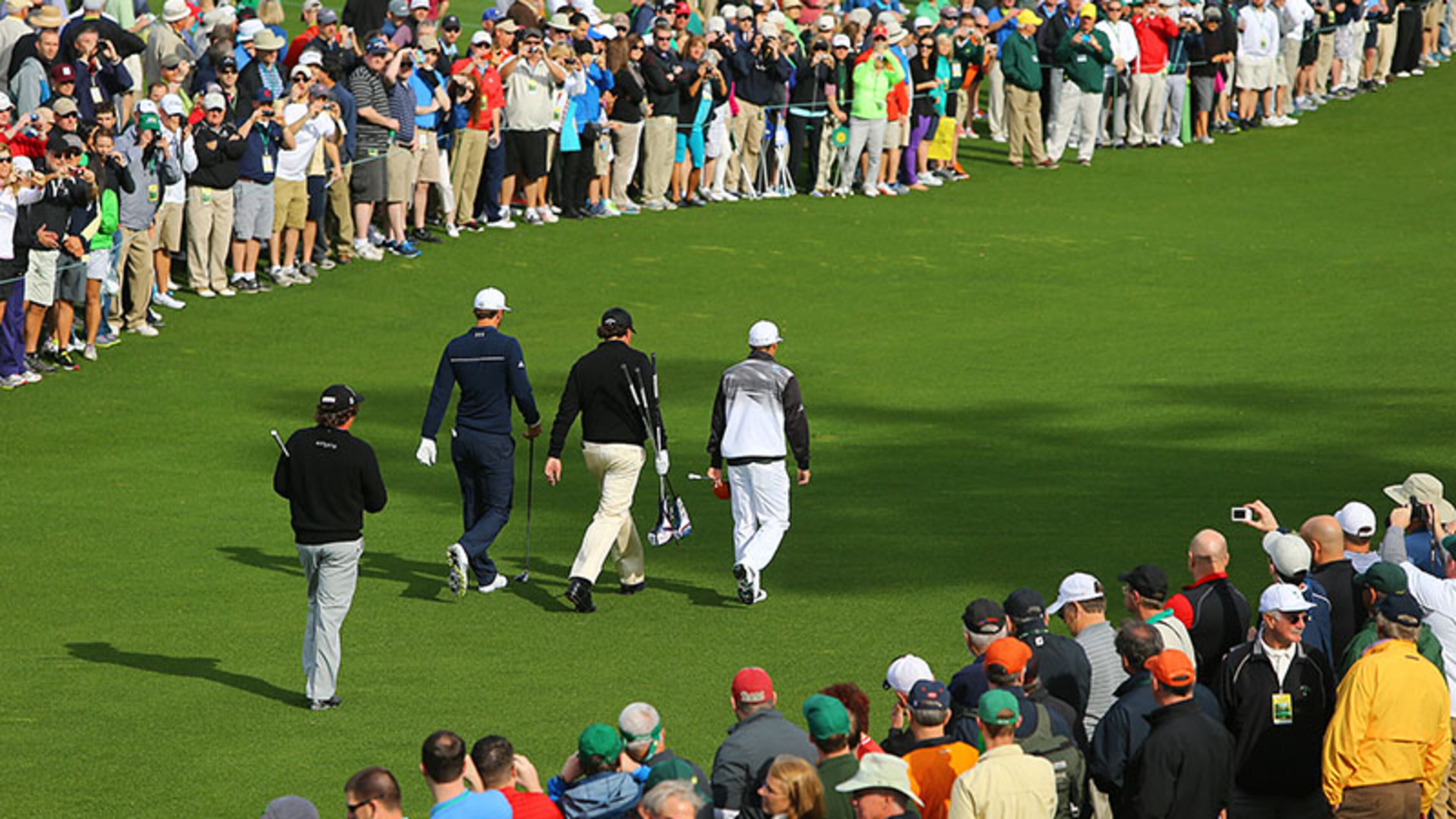 The gallery for Tuesday's practice round at Augusta National Golf Club was three-deep.