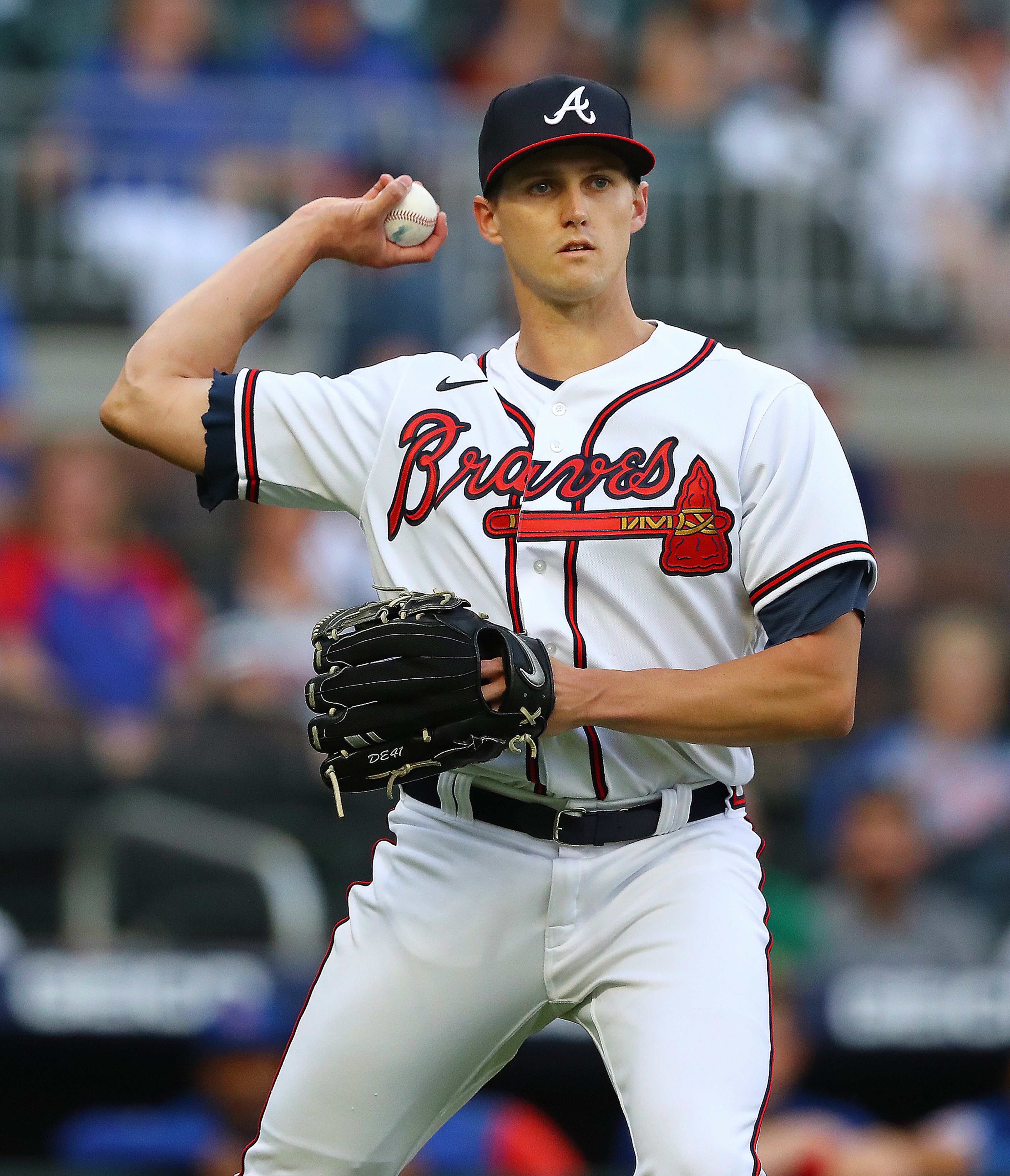 Braves starting pitcher Kyle Wright gets Chicago Cubs Seiya Suzuki out on a ground ball during the first inning in a MLB baseball game on Thursday, April 28, 2022, in Atlanta. “Curtis Compton / Curtis.Compton@ajc.com”