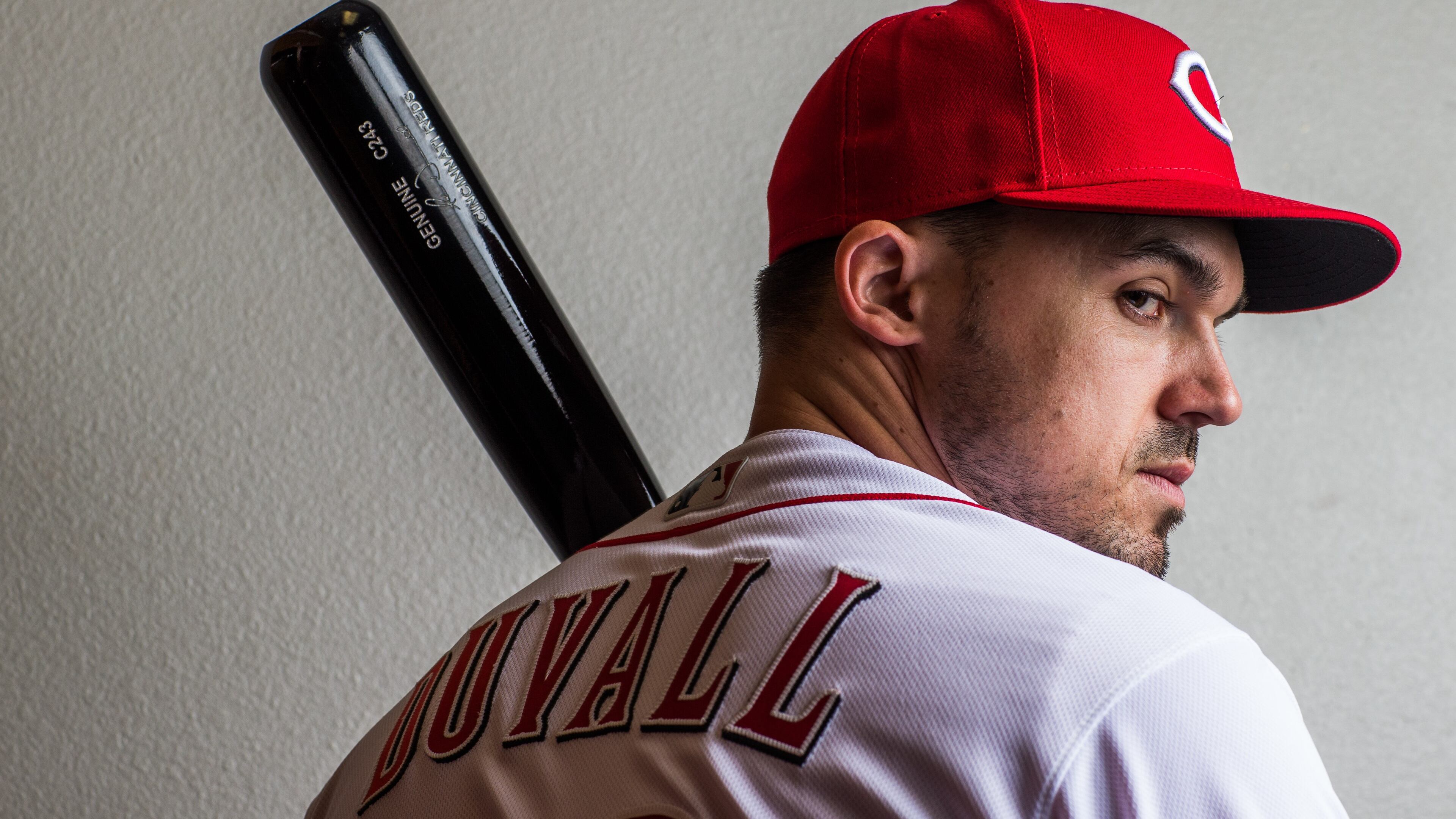 Adam Duvall poses for a portrait at the Cincinnati Reds Player Development Complex on February 20, 2018 in Goodyear, Ariz.