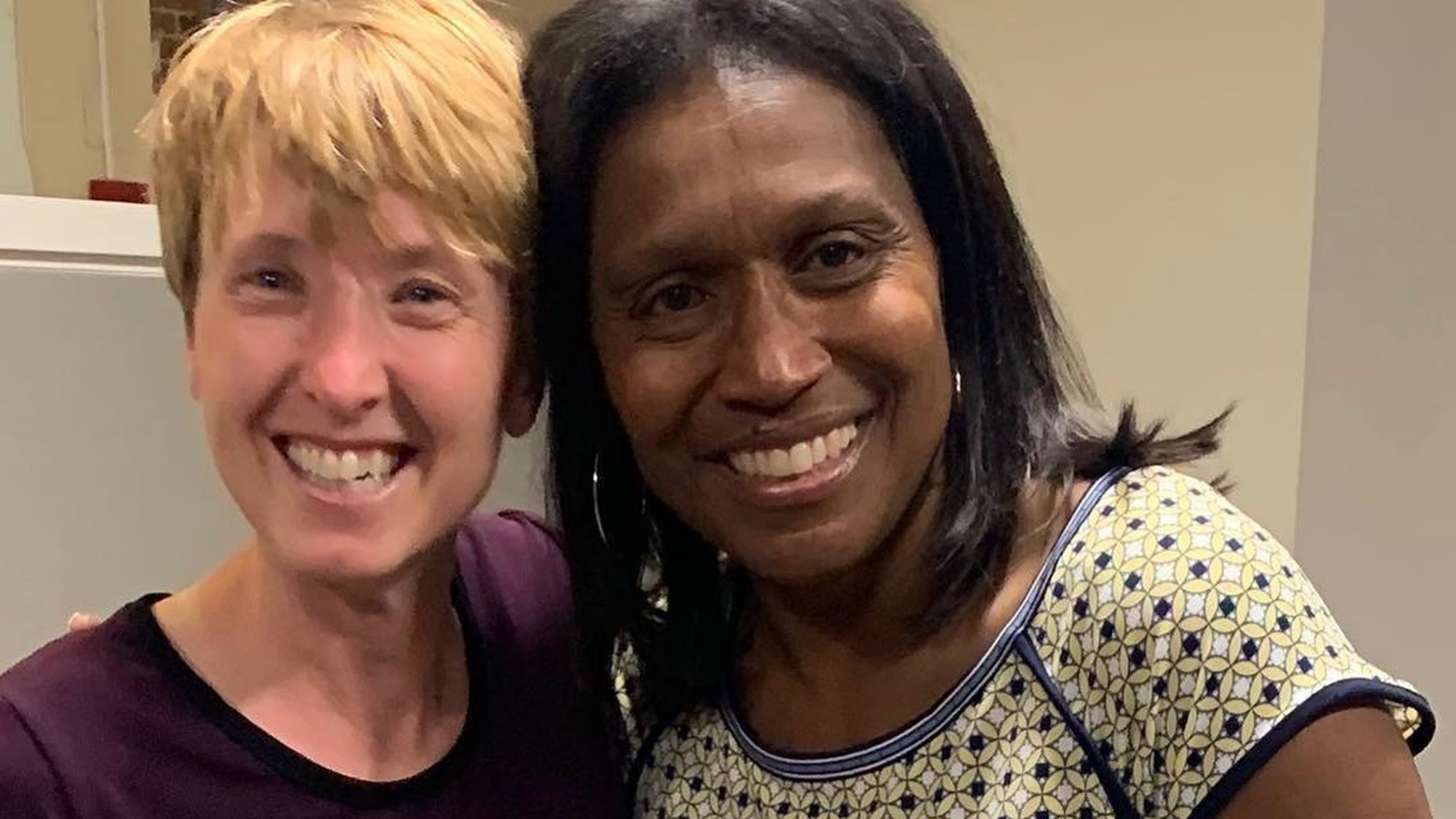 Dr. Carla Neal-Haley (right) poses for a photo with liver donor Cathie Seibert before her transplant in April. The two had just participated in a prayer service for Neal-Haley at The Lovett School. CONTRIBUTED