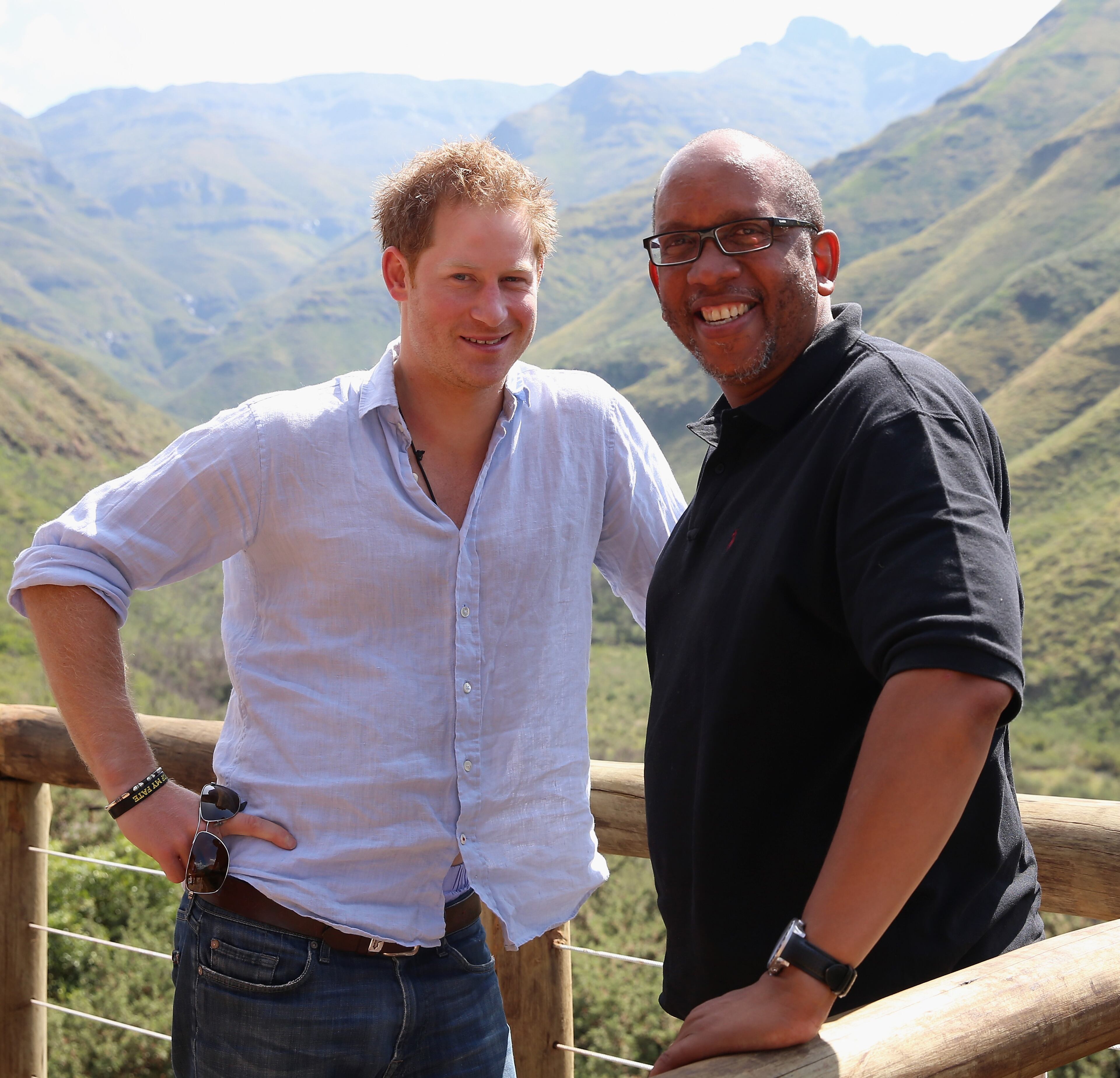 Prince Harry with Prince Seeiso of Lesotho in the Maluti Mountains on December 8, 2014 in Mokhotlong, Lesotho. Prince Harry was visiting Lesotho to see the work of his charity Sentebale. Sentebale provides healthcare and education to vulnerable children in Lesotho, Southern Africa. The particular theme of his visit was to check on the progress of the Mamohato Childrens Centre which will provide vital support to children affected by HIV. Prince Harry founded Sentebale (which means Forget Me Not in Sesotho) with Prince Seeiso in 2006. (Photo by Chris Jackson/Getty Images for Sentebale)