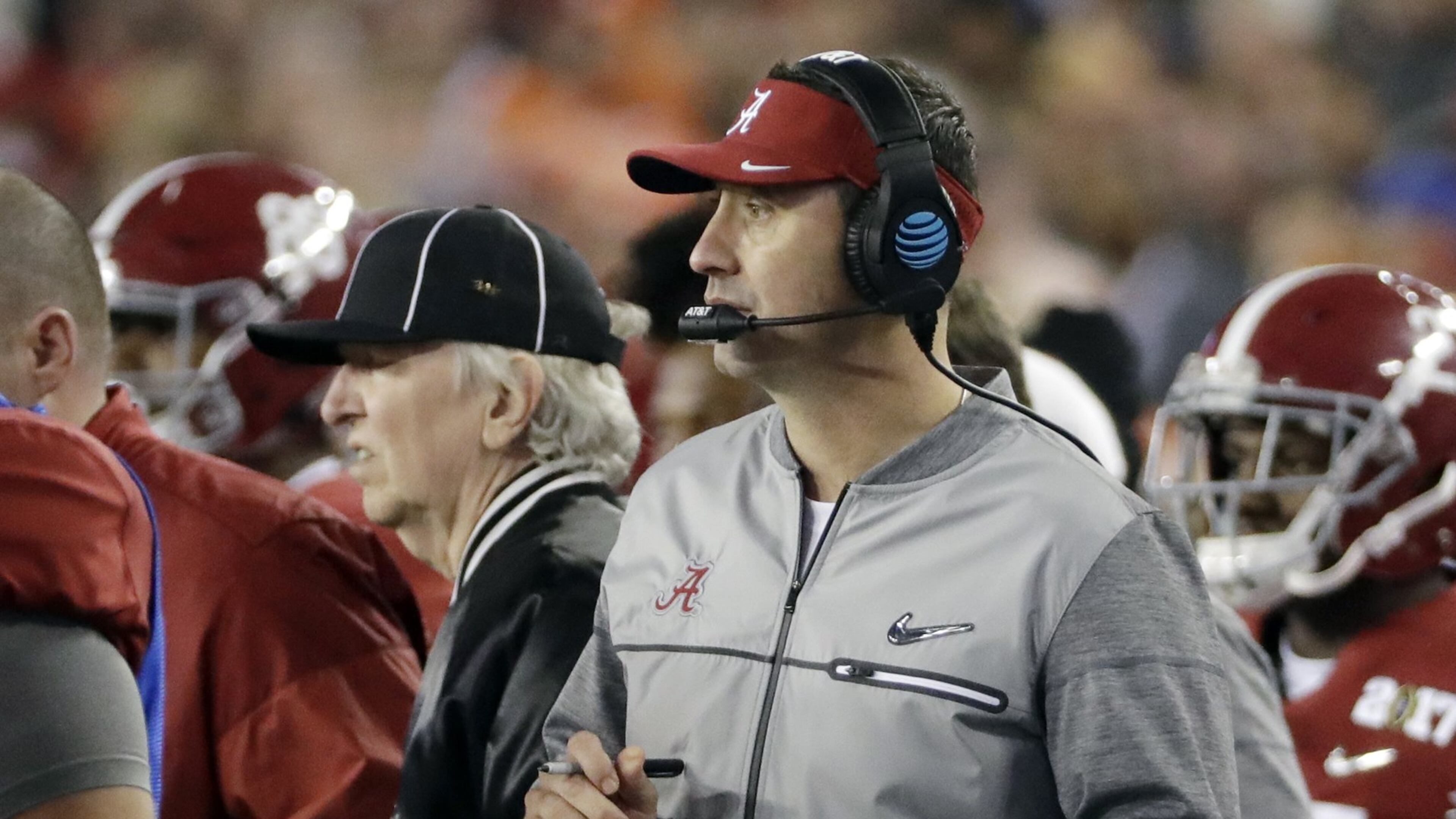 New Falcons offensive coordinator Steve Sarkisian during his one game as Alabama’s offensive coordinator (AP Photo/David J. Phillip, File)