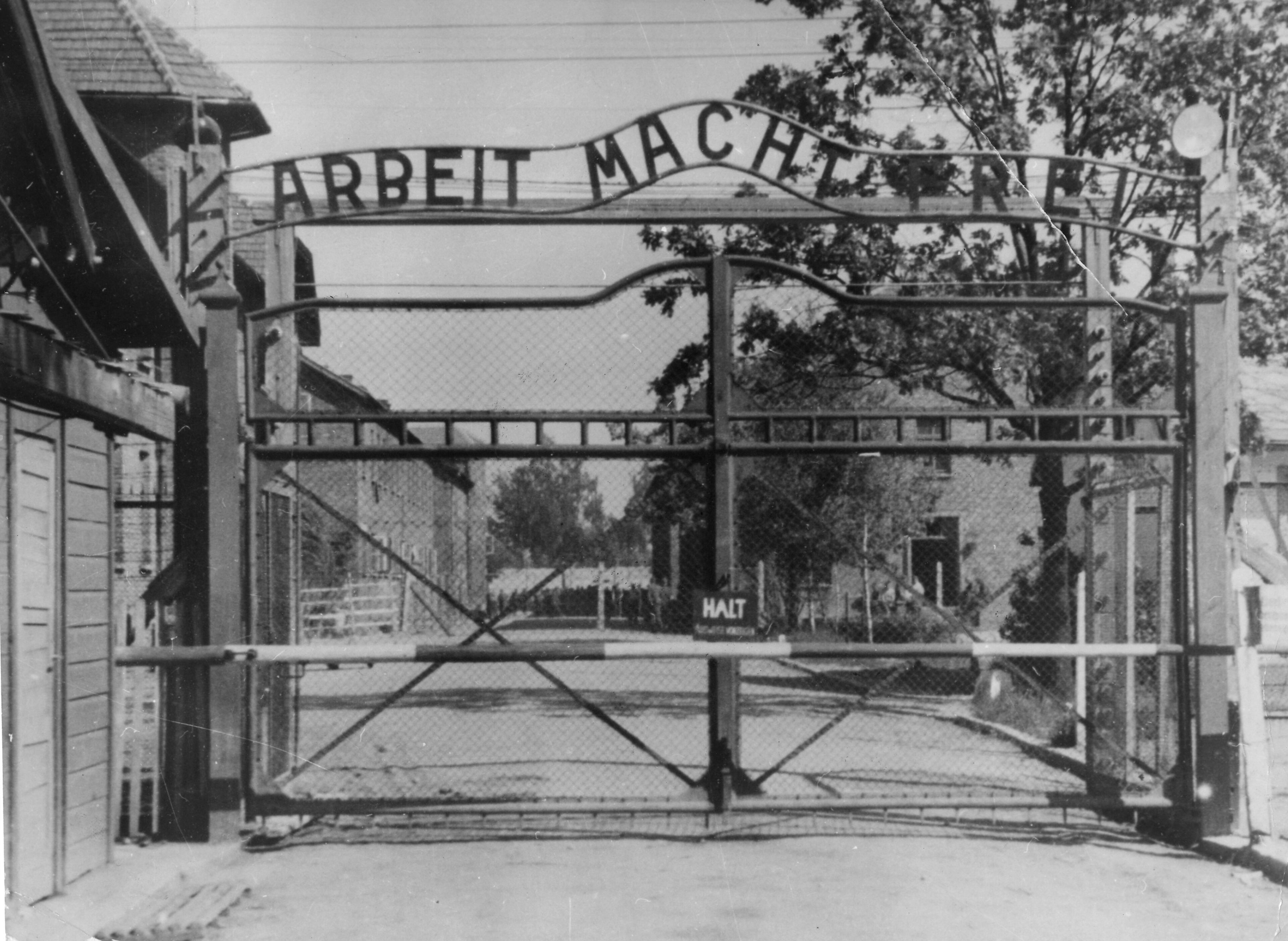 Undated image shows the main gate of the Nazi concentration camp Auschwitz I in Poland, which was liberated by the Russians in January 1945. Writing over the gate reads: “Arbeit macht frei” (Work Sets You Free).