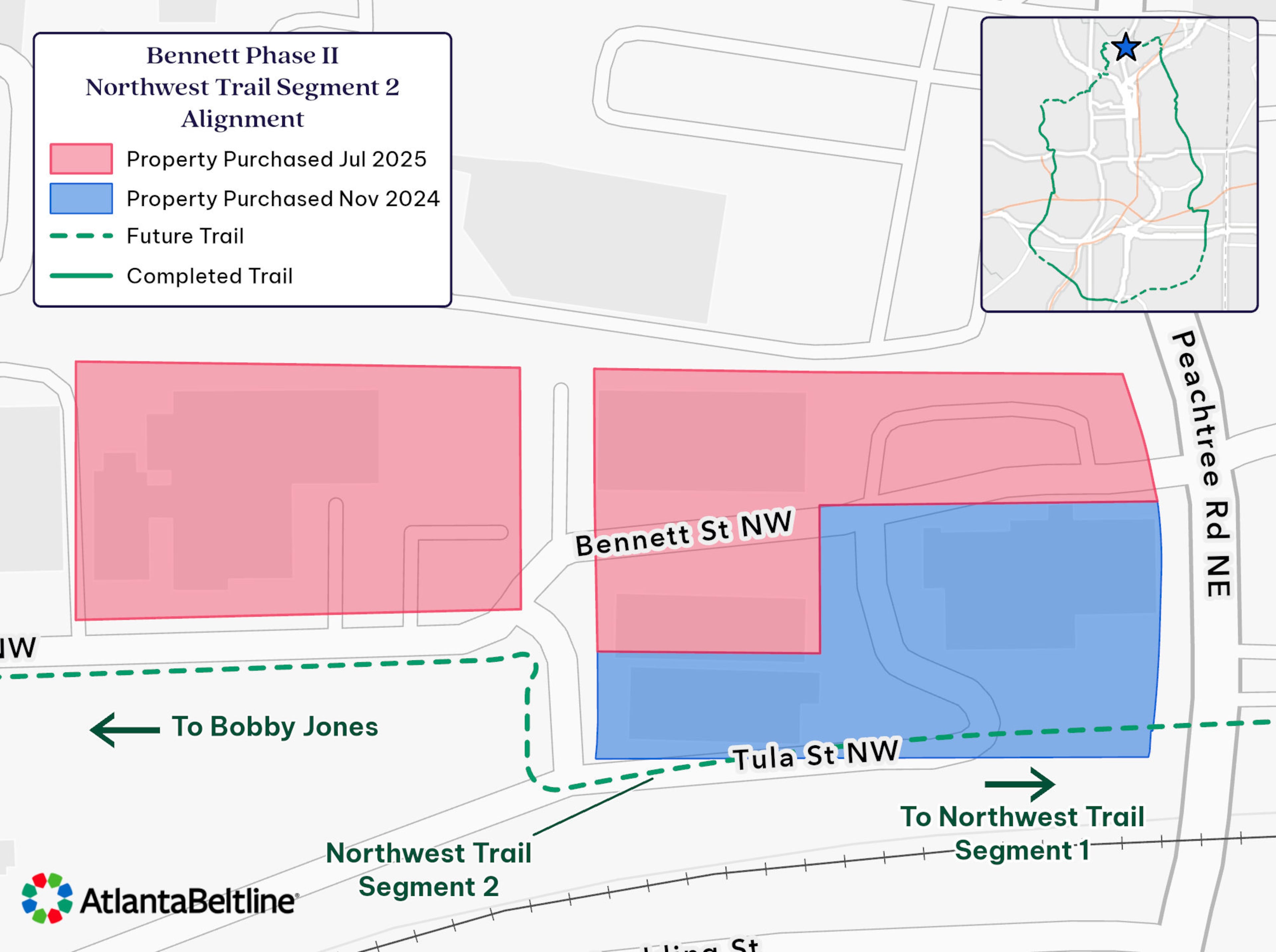 The Atlanta Beltline acquired more than 3 acres of property in Buckhead as of Aug. 25, 2025. The land is slated for future trail development and potential housing and commercial projects. (Courtesy of Atlanta Beltline)