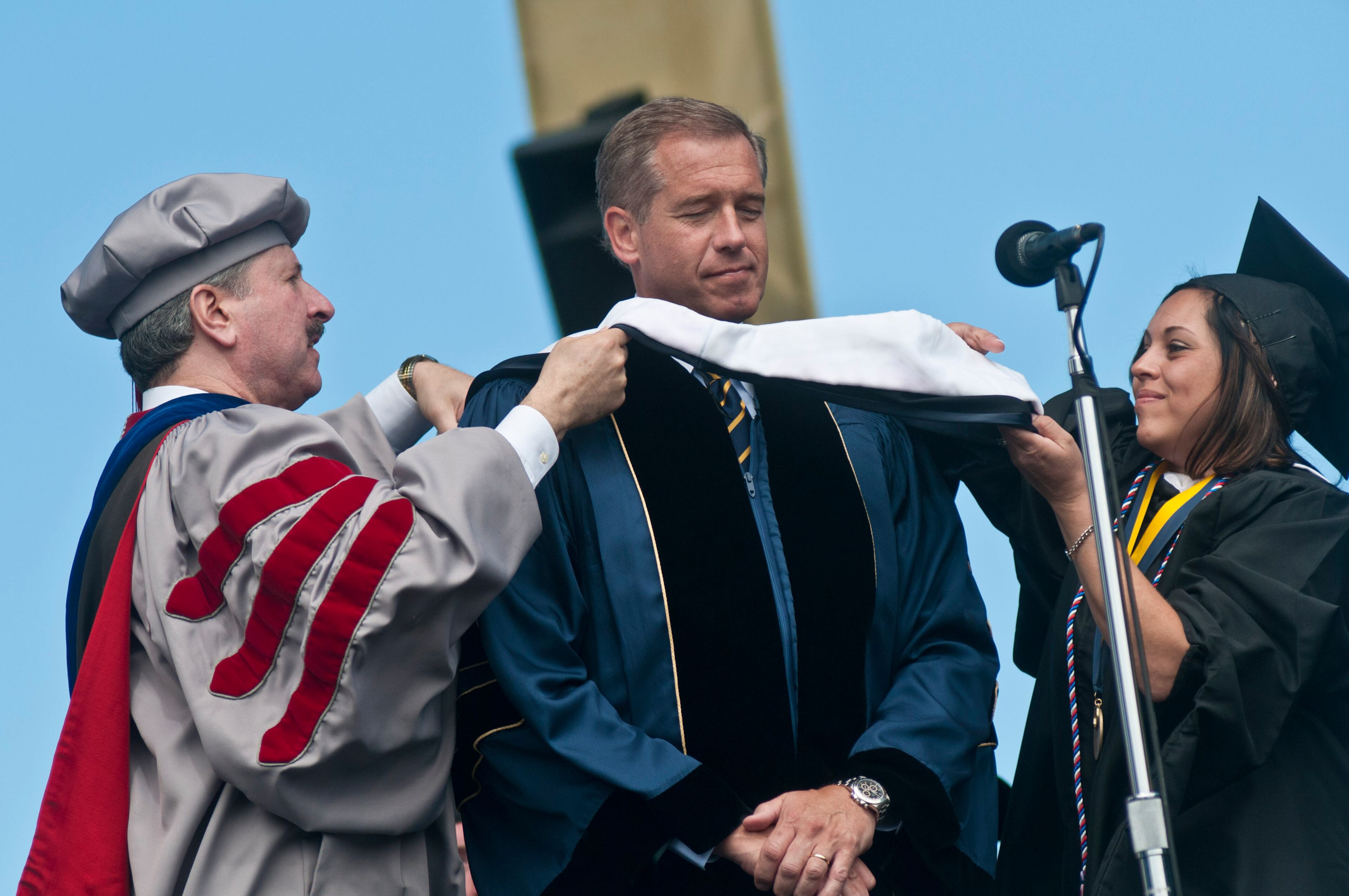 Brian Williams received a Honory Doctor of Humane Letters during the 2012 George Washington University Commencement at National Mall on May 20, 2012 in Washington, DC. (Photo by Kris Connor/Getty Images)
