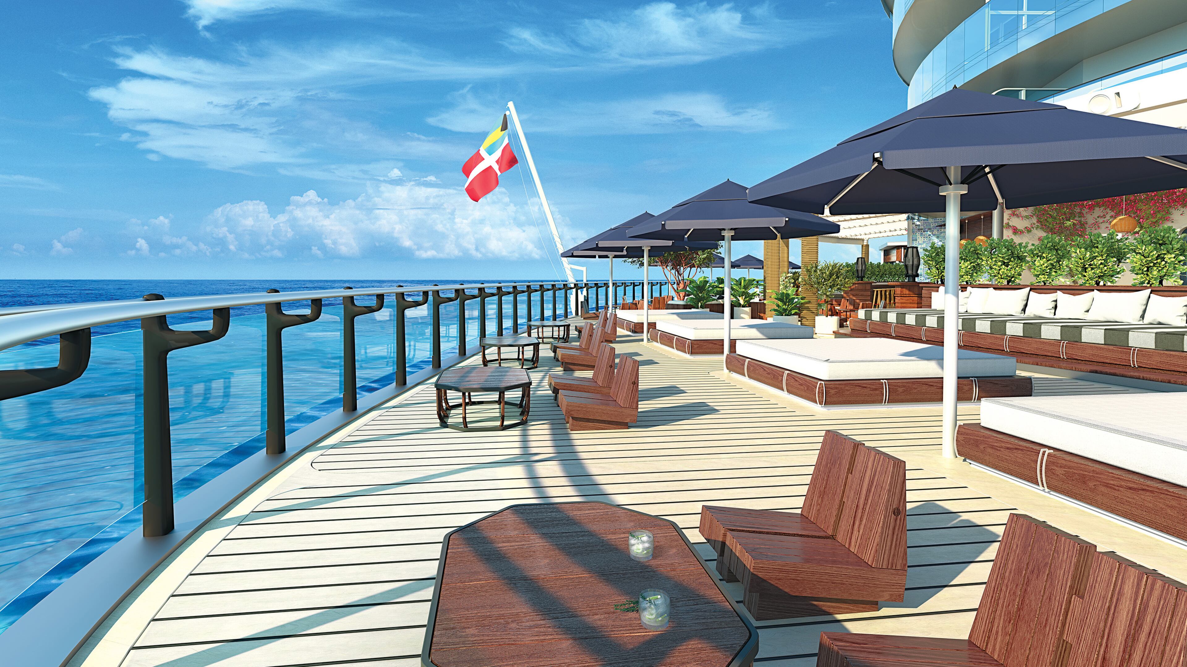 The Dock is a lounging area on the Virgin Voyages ship's seventh deck. (Virgin Voyages/TNS)
