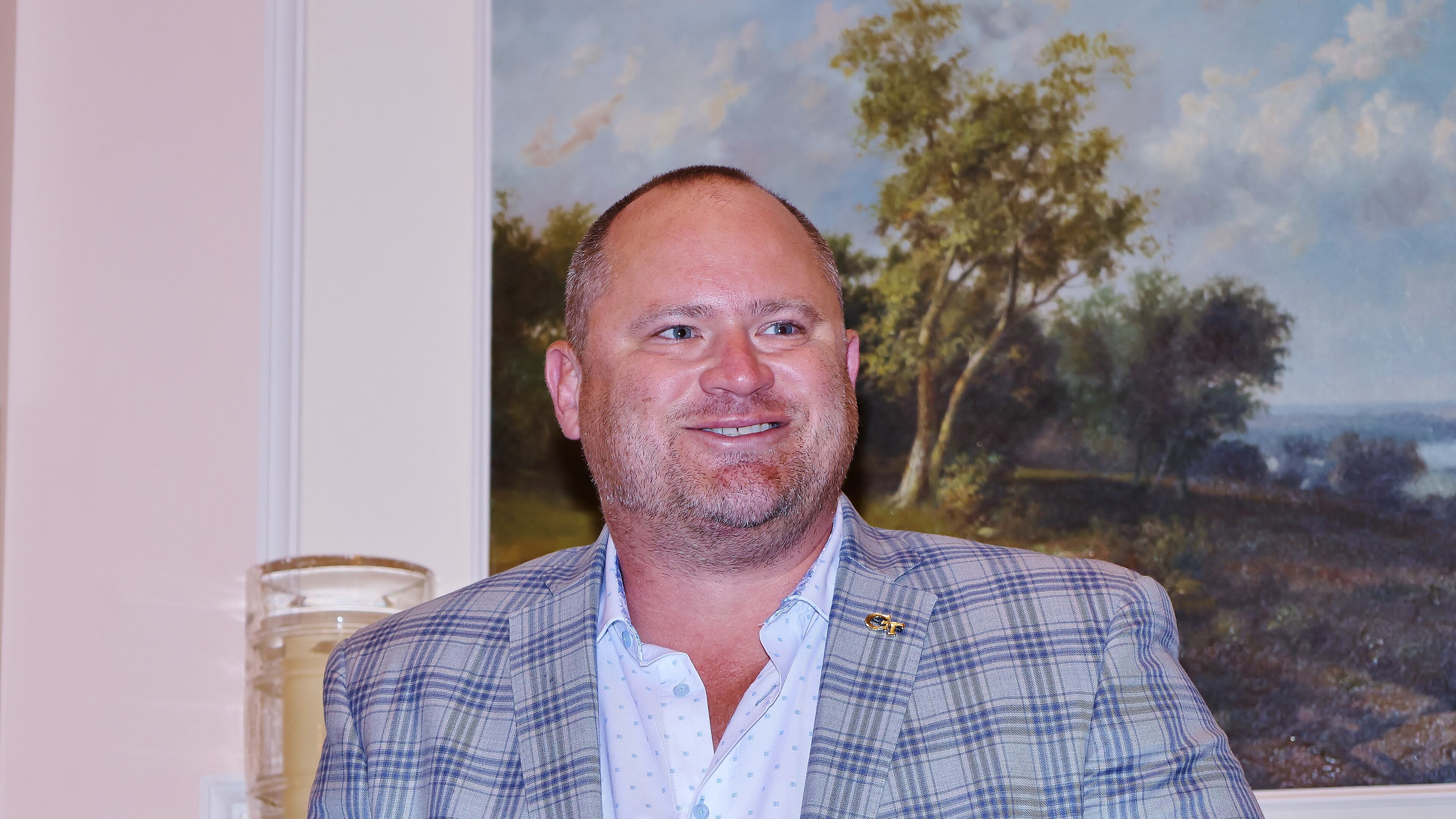 Georgia Tech coach Brent Key speaks to the Atlanta Touchdown Club, at the Capital City Club in Atlanta, on July 12, 2023. (Photo by Rob Saye)
