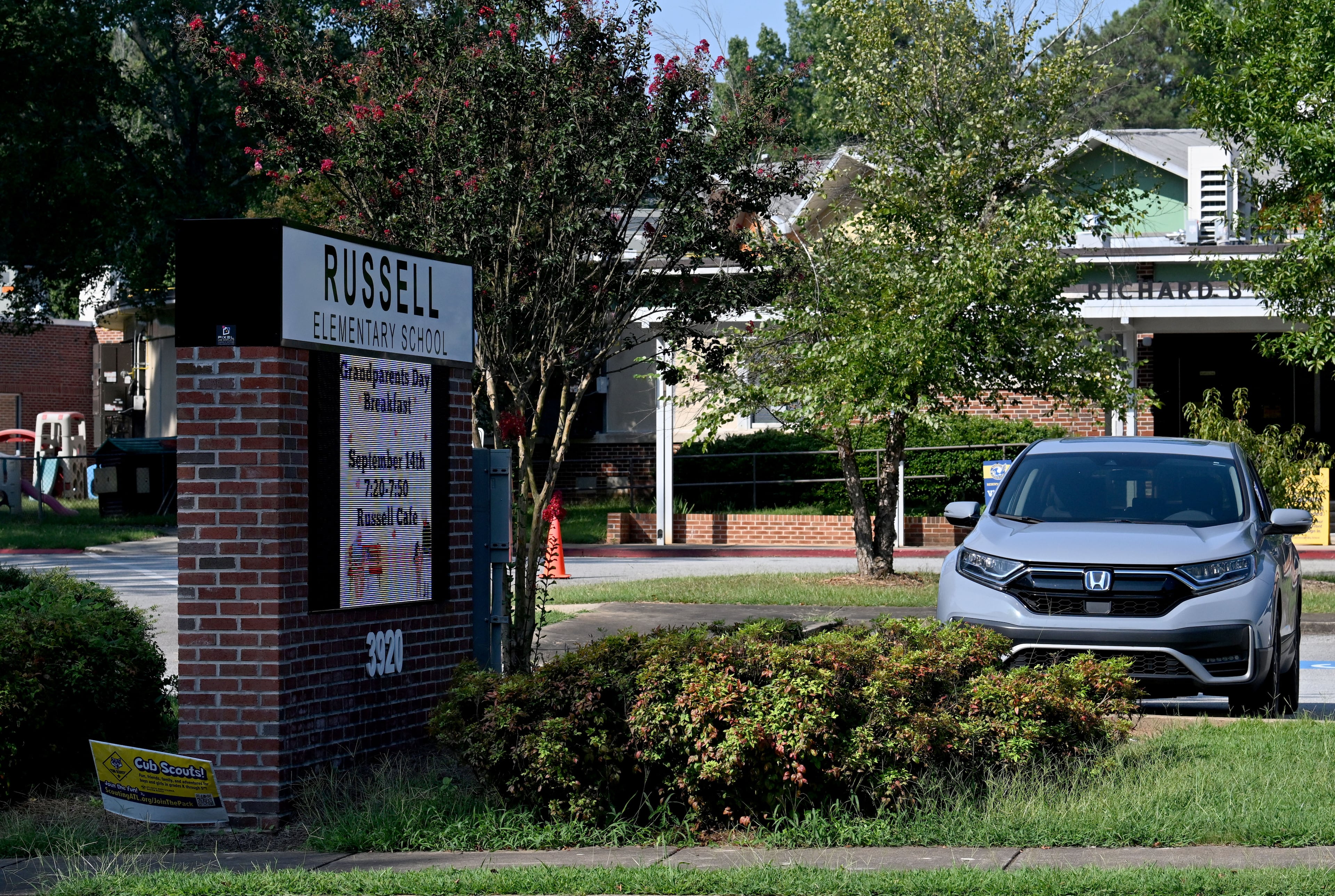 Russell Elementary School in Cobb County, photographed in September 2026. Lori Ann Smith and her 10-year-old friend were walking home from school one day in 1976 when they were abducted. (Hyosub Shin/AJC)