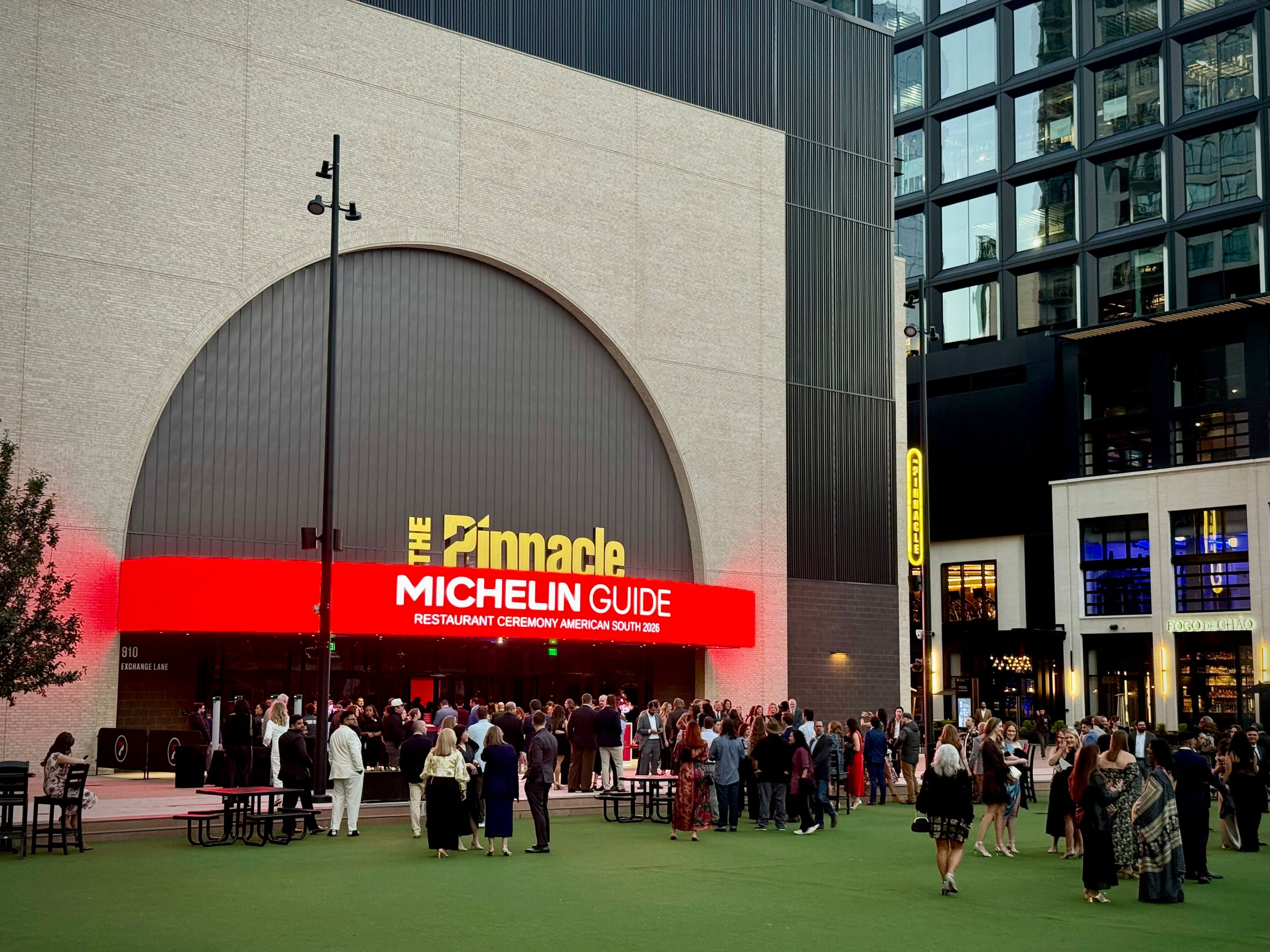 Guests mingle at the Michelin Guide American South awards ceremony on Oct. 21, 2026, at the Pinnacle in Nashville. (Henri Hollis/AJC)