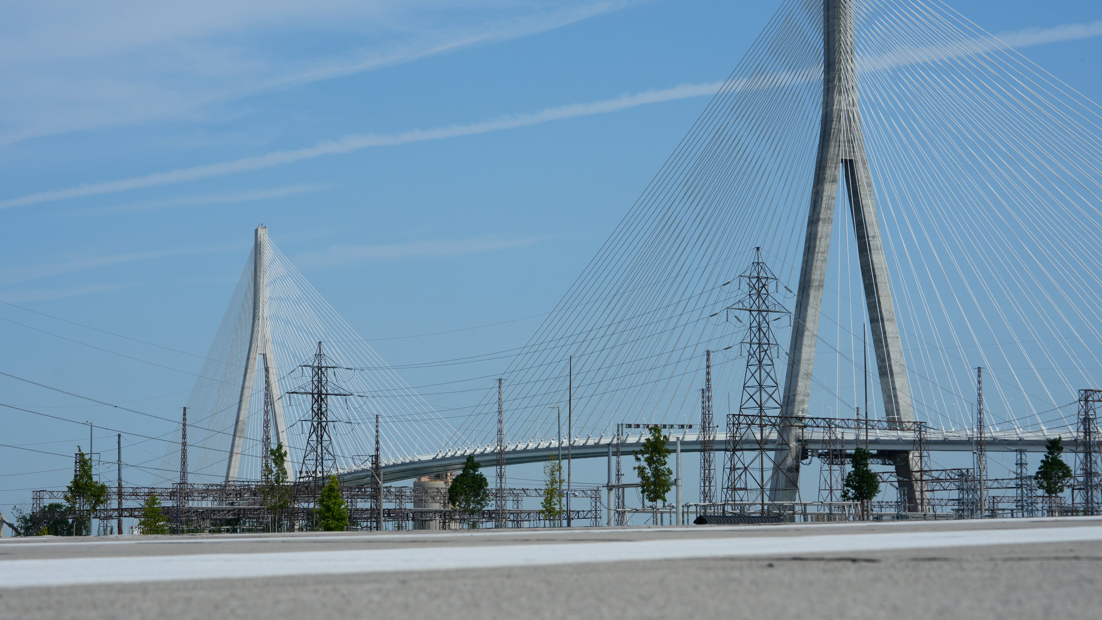 The Gordie Howe International bridge connects Detroit and Windsor, Ontario is shown Friday, July 24, 2026, in Windsor. (AP Photo/Paul Sancya)
