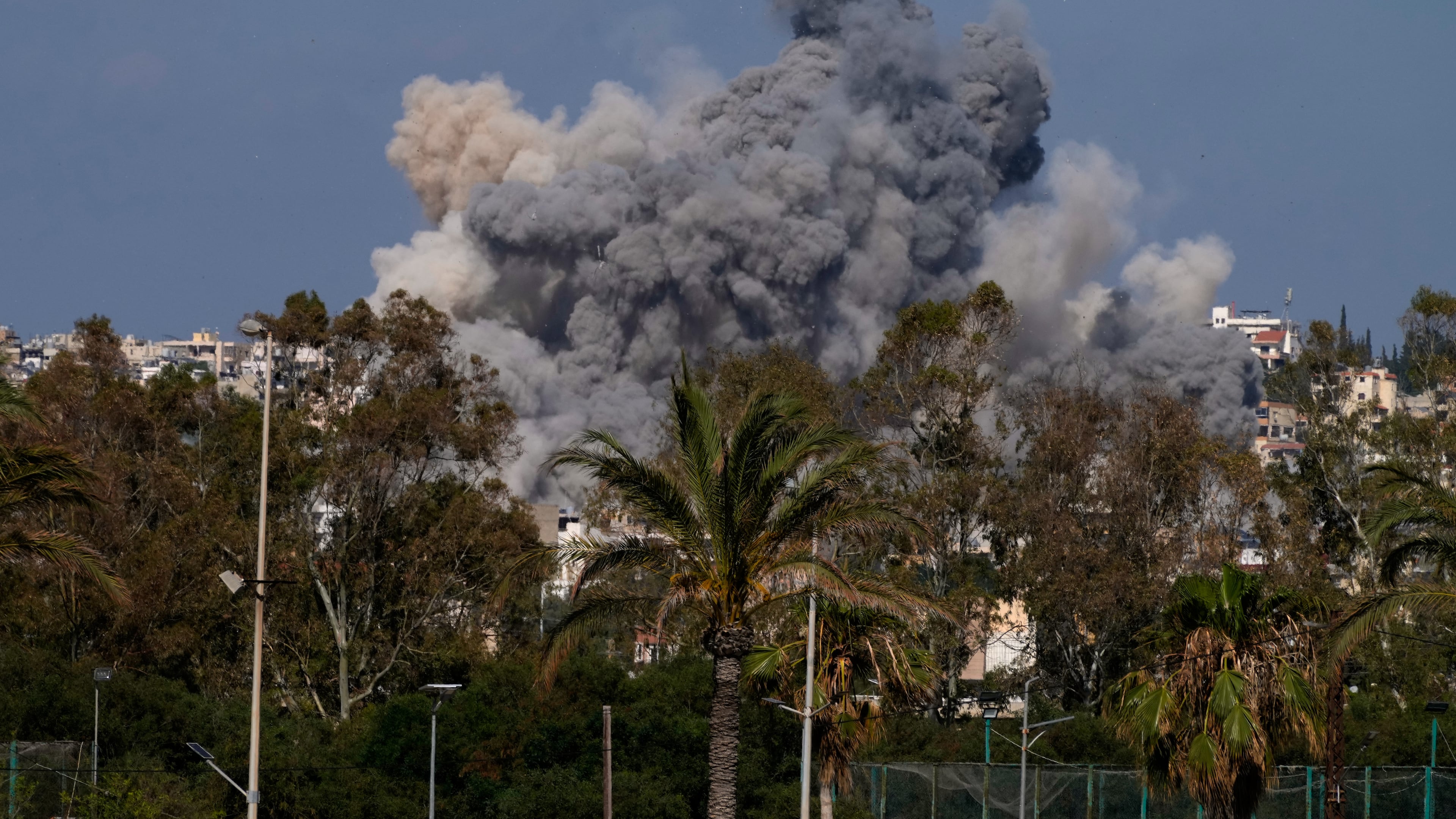 Smoke rises from an Israeli airstrike that hit Burj al-Shamali village near the southern port city of Tyre, Lebanon, Tuesday, June 2, 2026. (AP Photo/Mohammed Zaatari)
