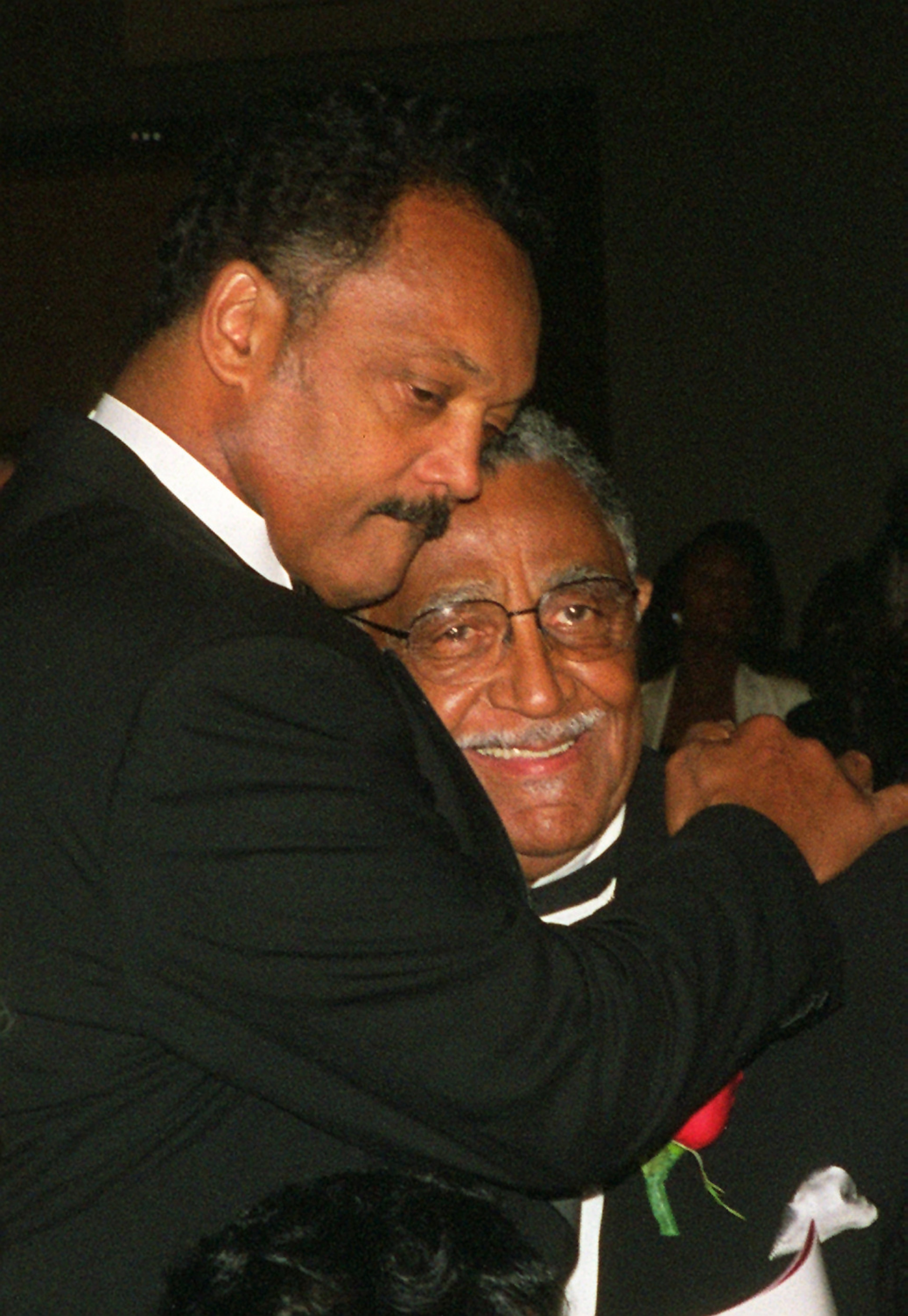 Rev. Jesse Jackson hugs Dr. Joseph E. Lowery in 1997 at the 40th anniversary program of the Southern Christian Leadership Conference (SCLC). (AJC Staff Photo/Mark Adams)