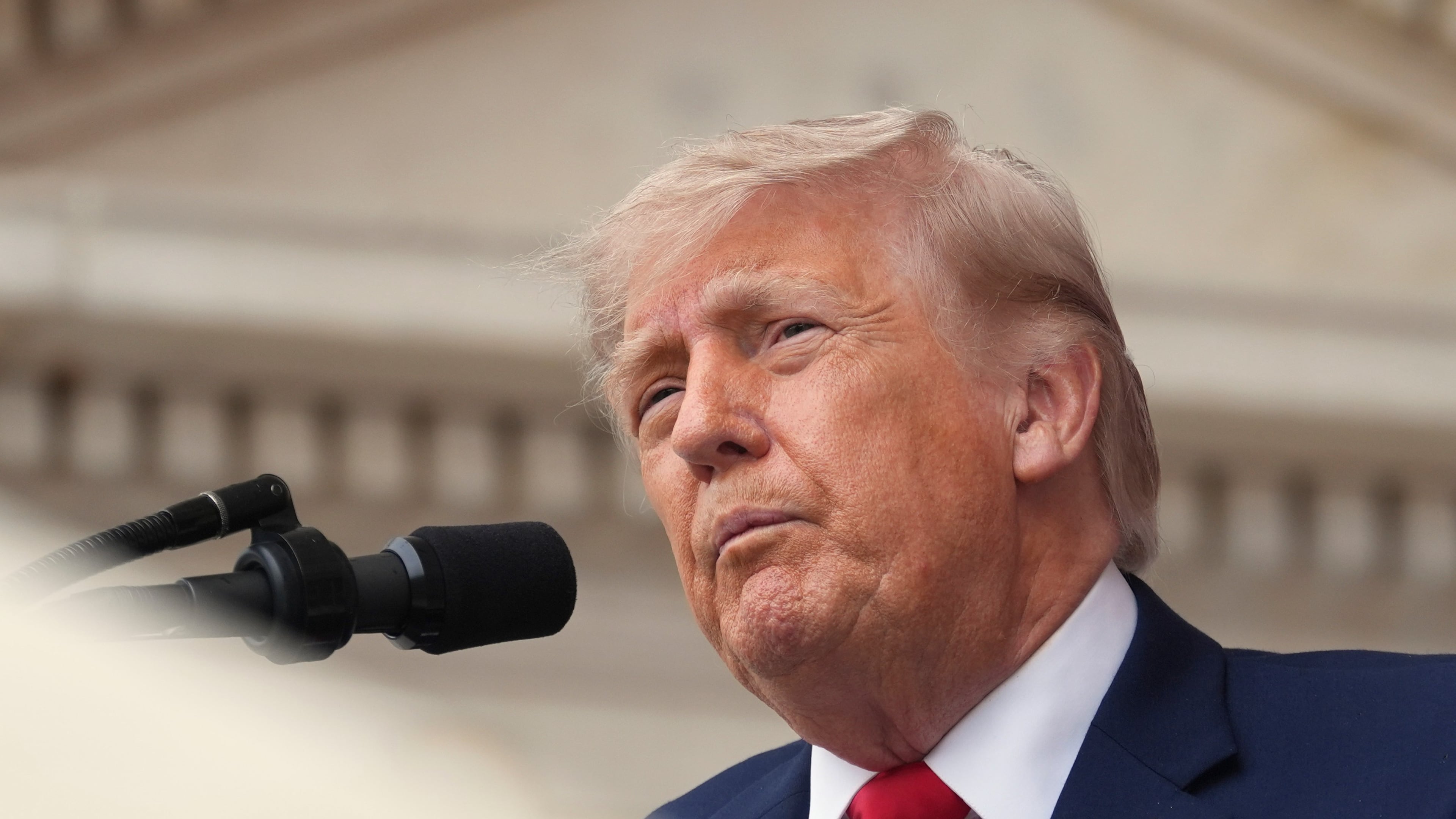 President Donald Trump speaks during the 158th National Memorial Day Observance coinciding with the nation's 250th anniversary, at the Memorial Amphitheater in Arlington National Cemetery, Monday, May 25, 2026, in Arlington, Va. (AP Photo/Alex Brandon)