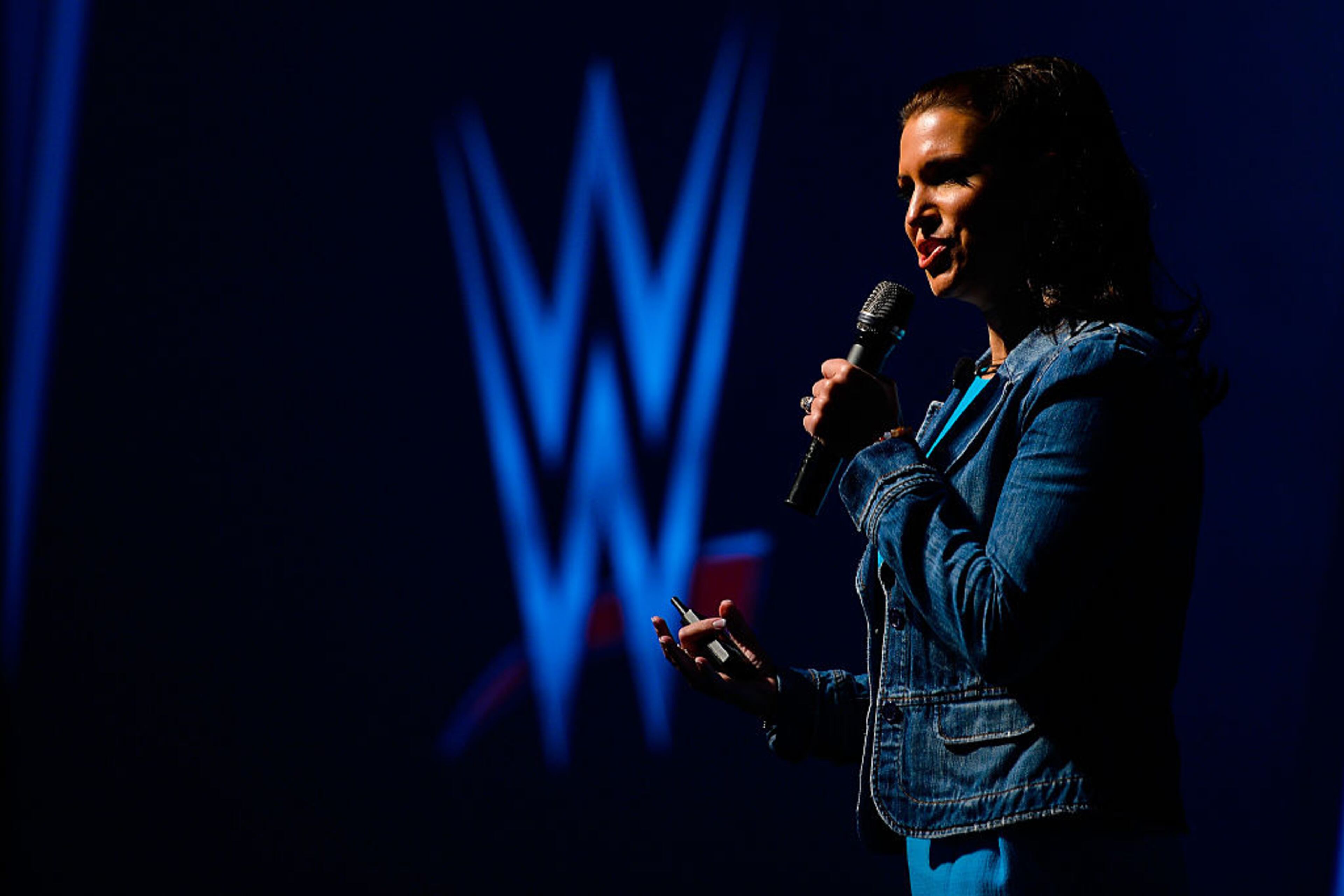 NEW YORK, NY - AUGUST 09: WWE chief brand officer Stephanie McMahon speaks during the Beyond Sport United event at Barclays Center on August 9, 2016 in the Brooklyn borough of New York City. (Photo by Alex Goodlett/Getty Images)