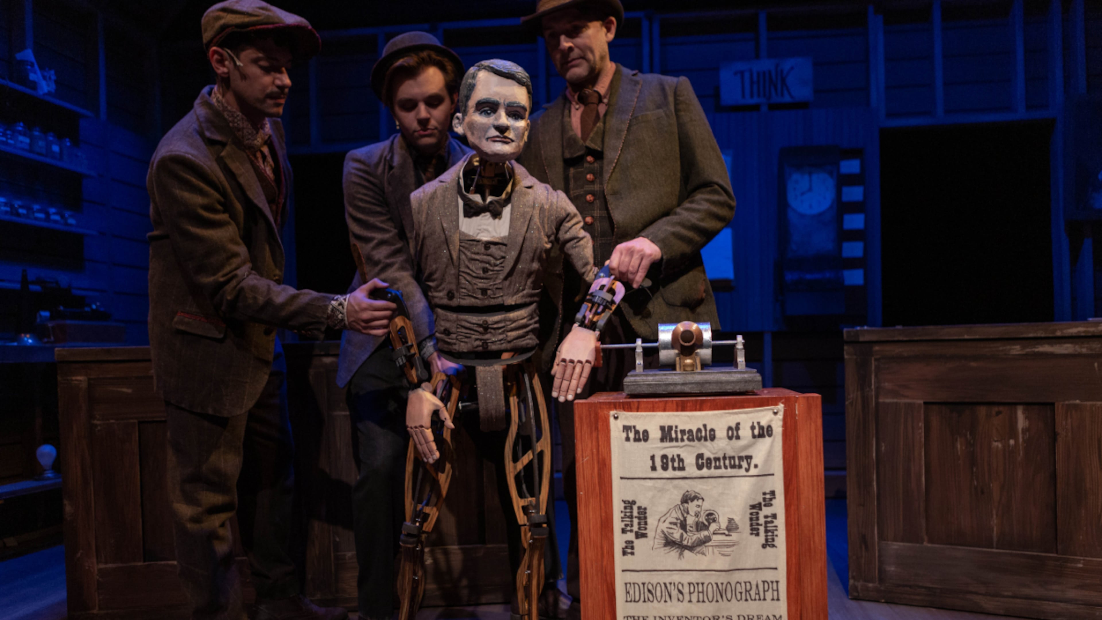 Large-scale puppetry is used to tell the story of “Tesla vs. Edison” at the Center for Puppetry Arts continuing through Sunday, Aug. 23. (Courtesy of Stacey Bode/Center for Puppetry Arts)